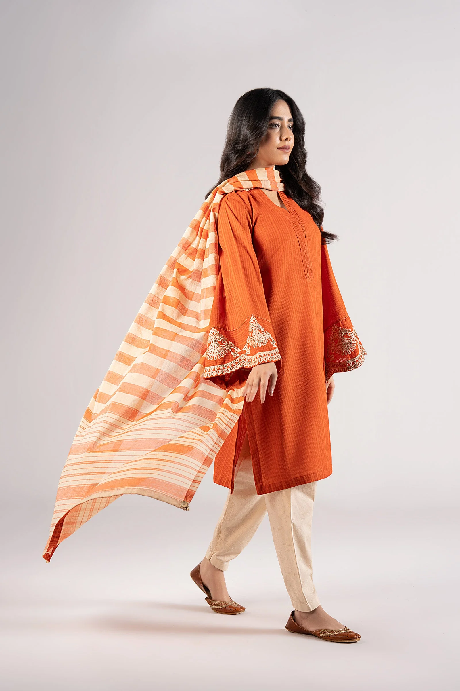 2 Pc Embroidered Textured Cotton Suit - Image 5