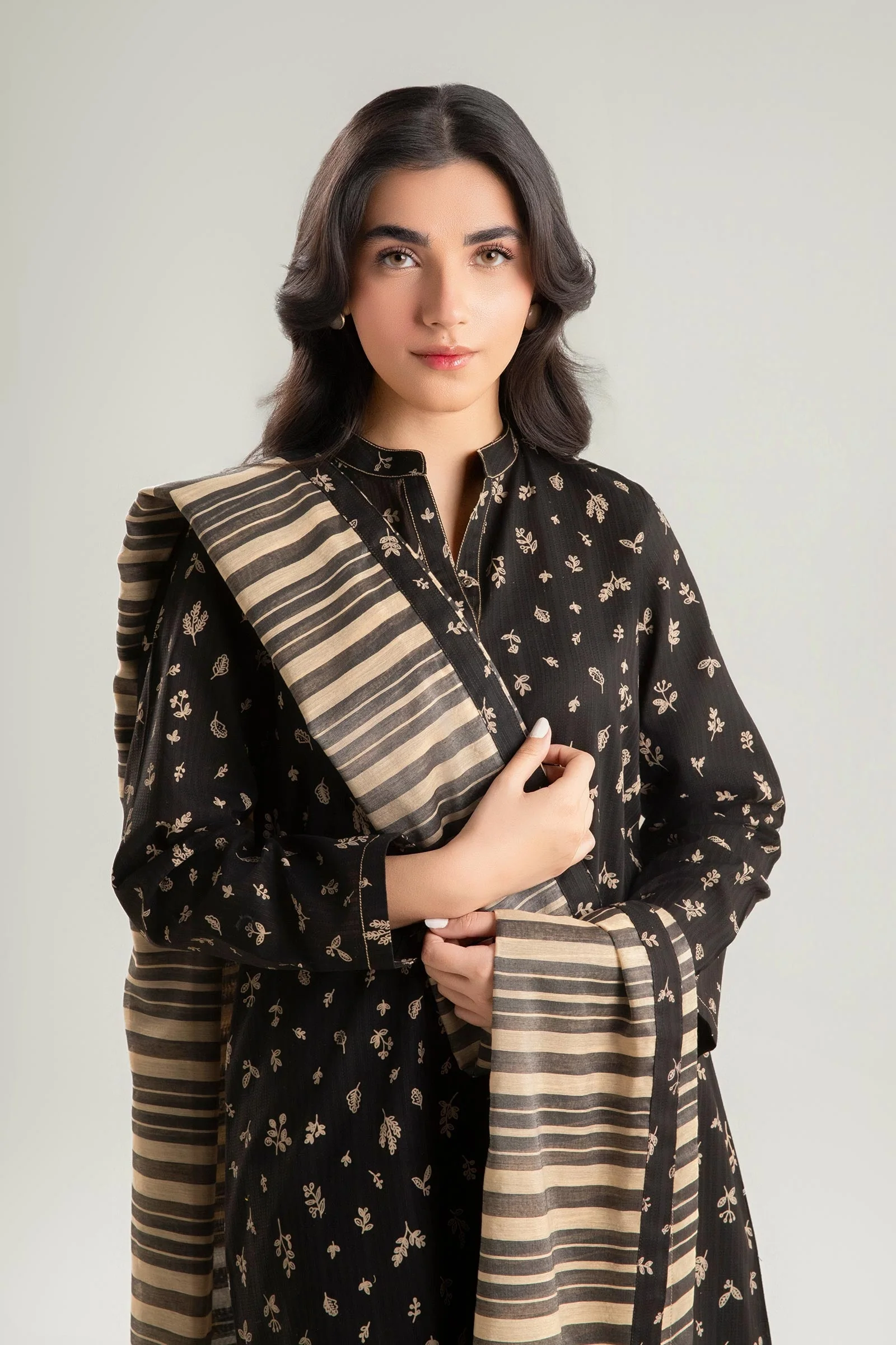 2 Pc Printed Textured Cotton Suit