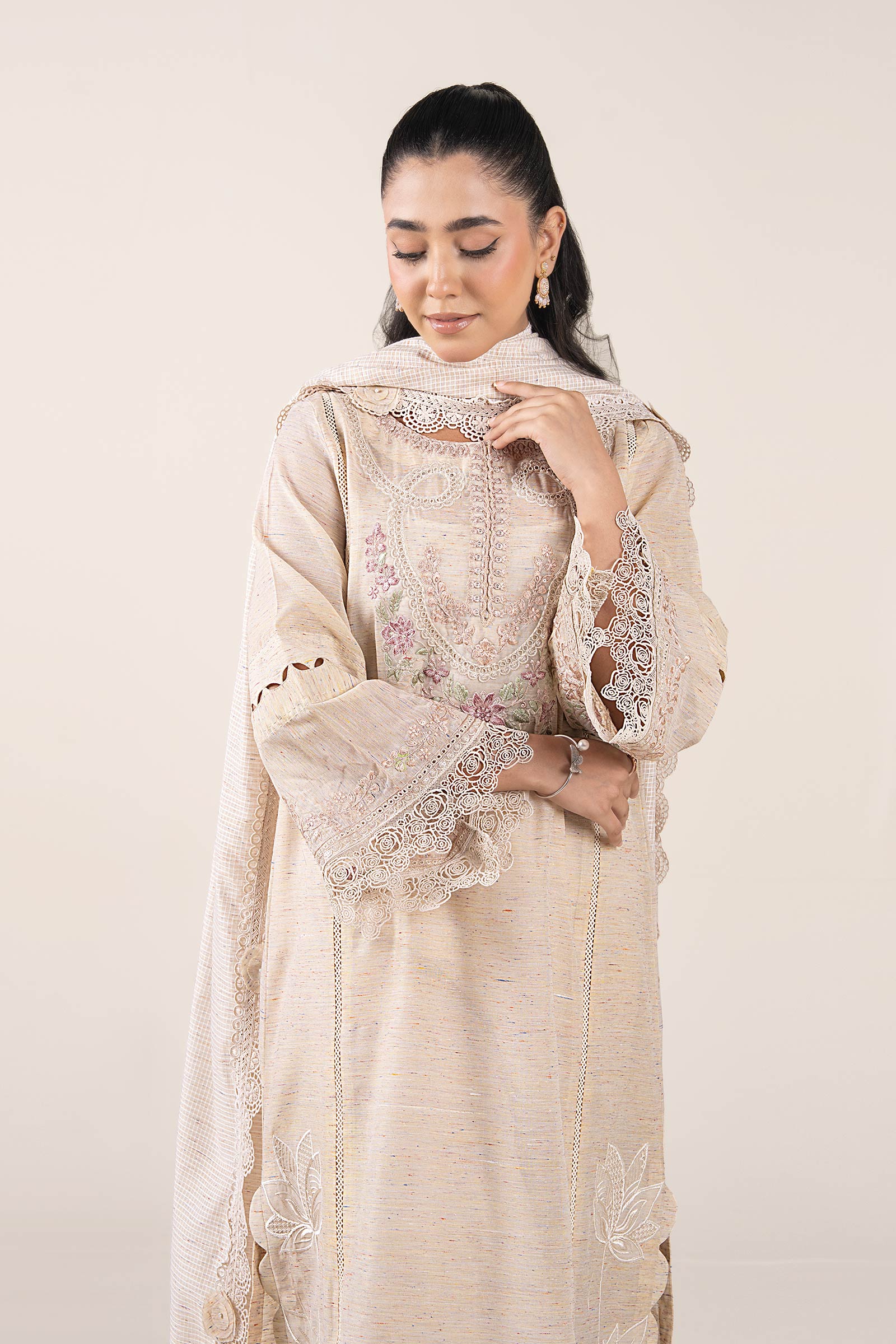 2 Pc Embroidered Tonal Neps Suit - Image 2