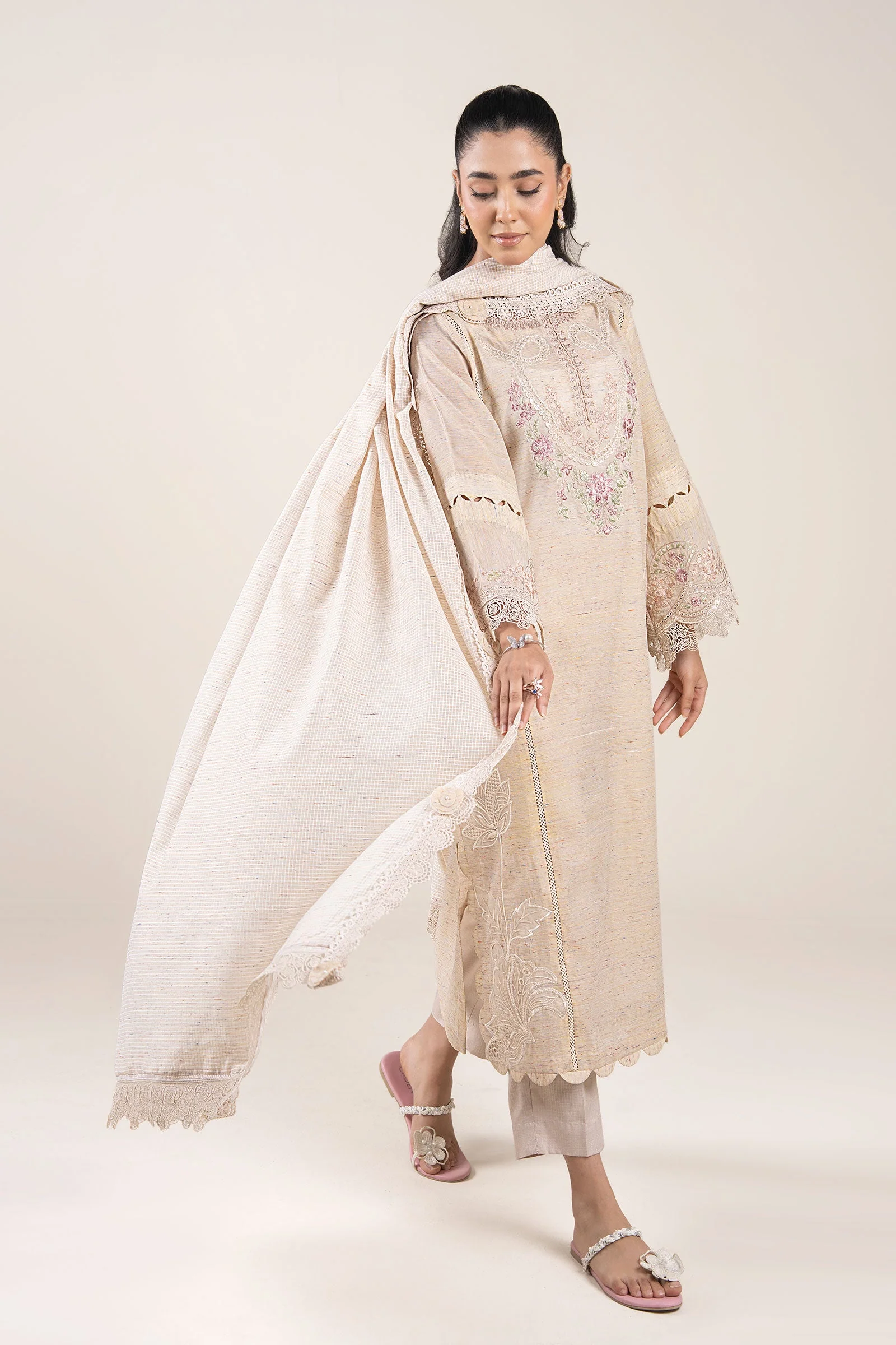 2 Pc Embroidered Tonal Neps Suit - Image 5