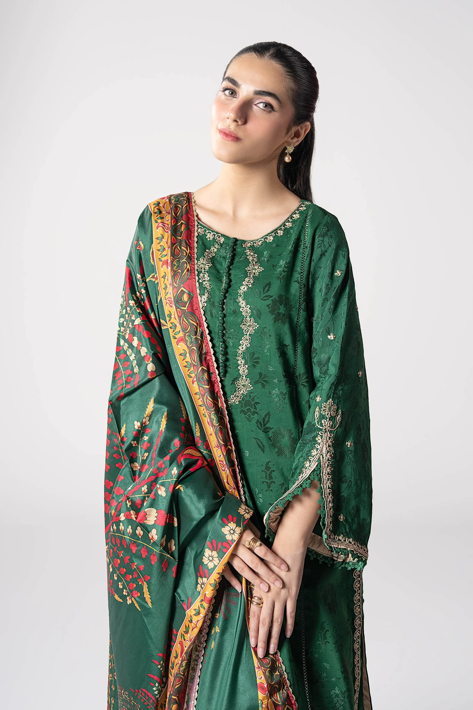 2 Pc Embroidered Self Textured Dobby Viscose Suit - Image 2