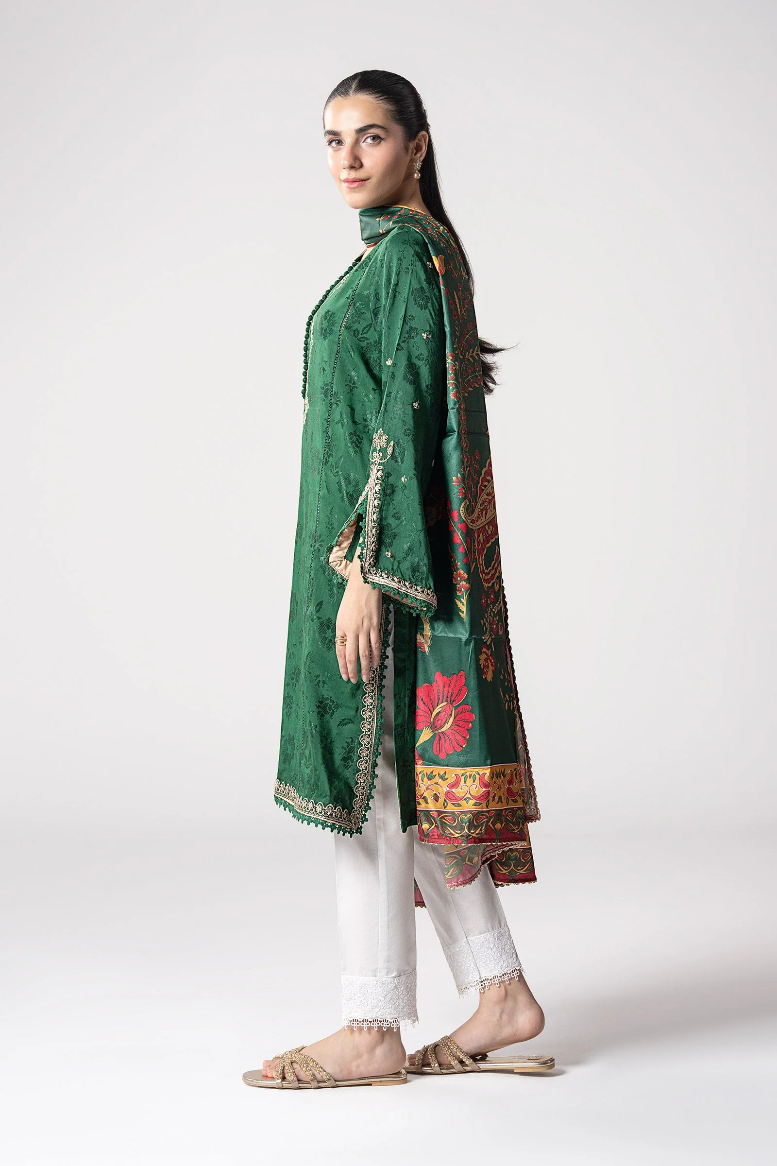 2 Pc Embroidered Self Textured Dobby Viscose Suit - Image 4
