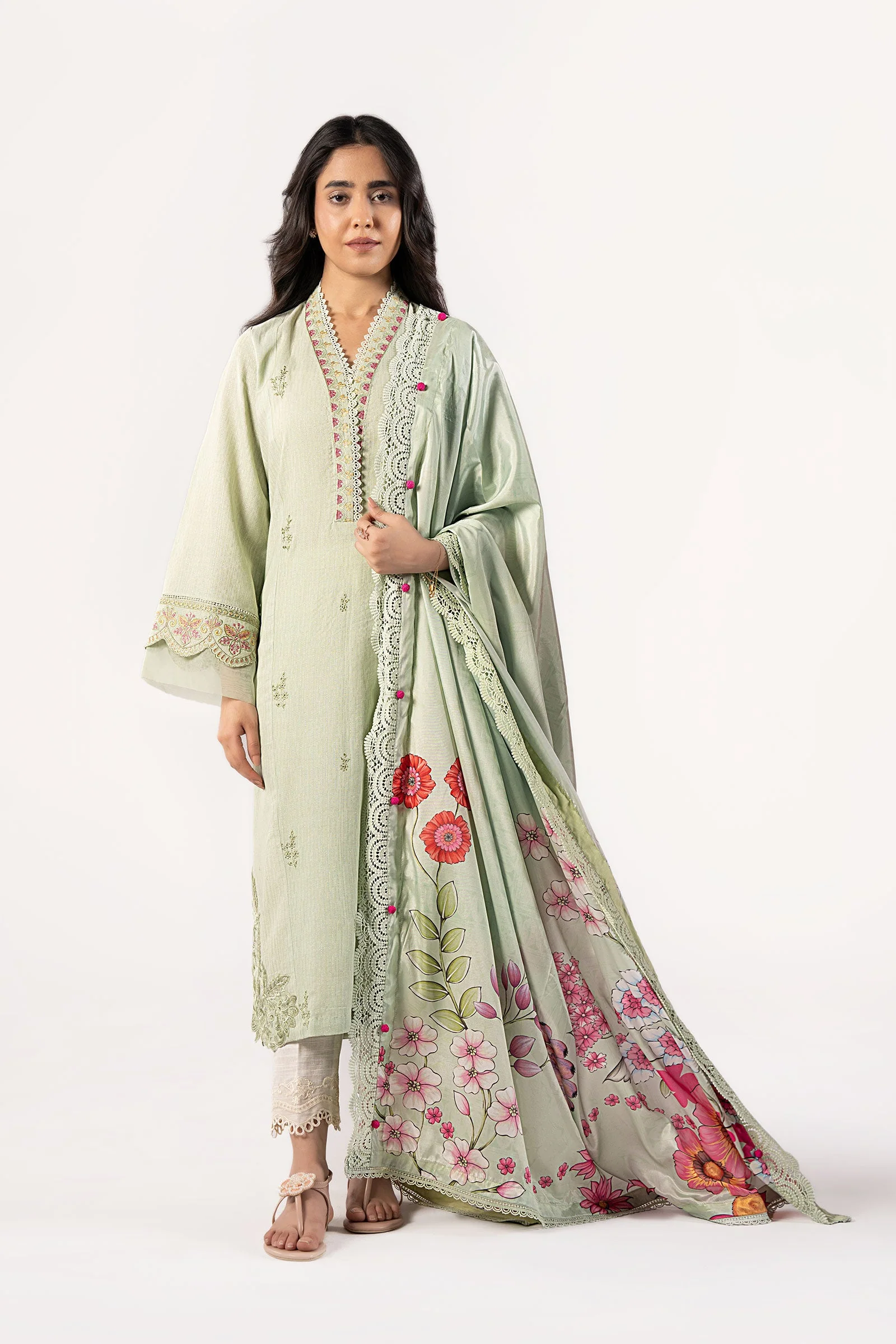 2 Pc Embroidered Lurex Texture Suit