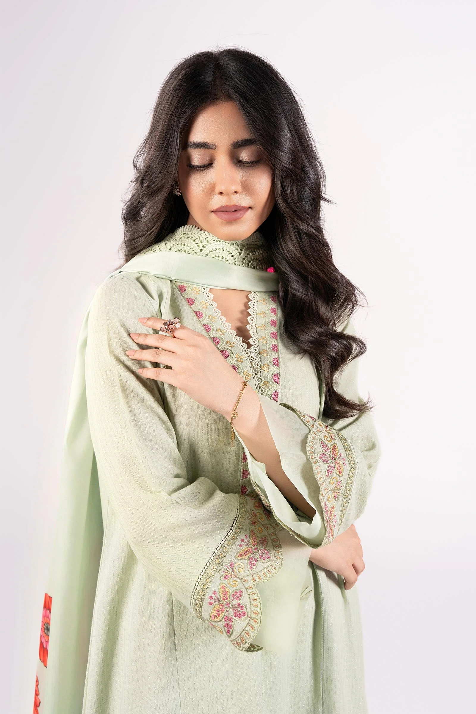 2 Pc Embroidered Lurex Texture Suit - Image 2