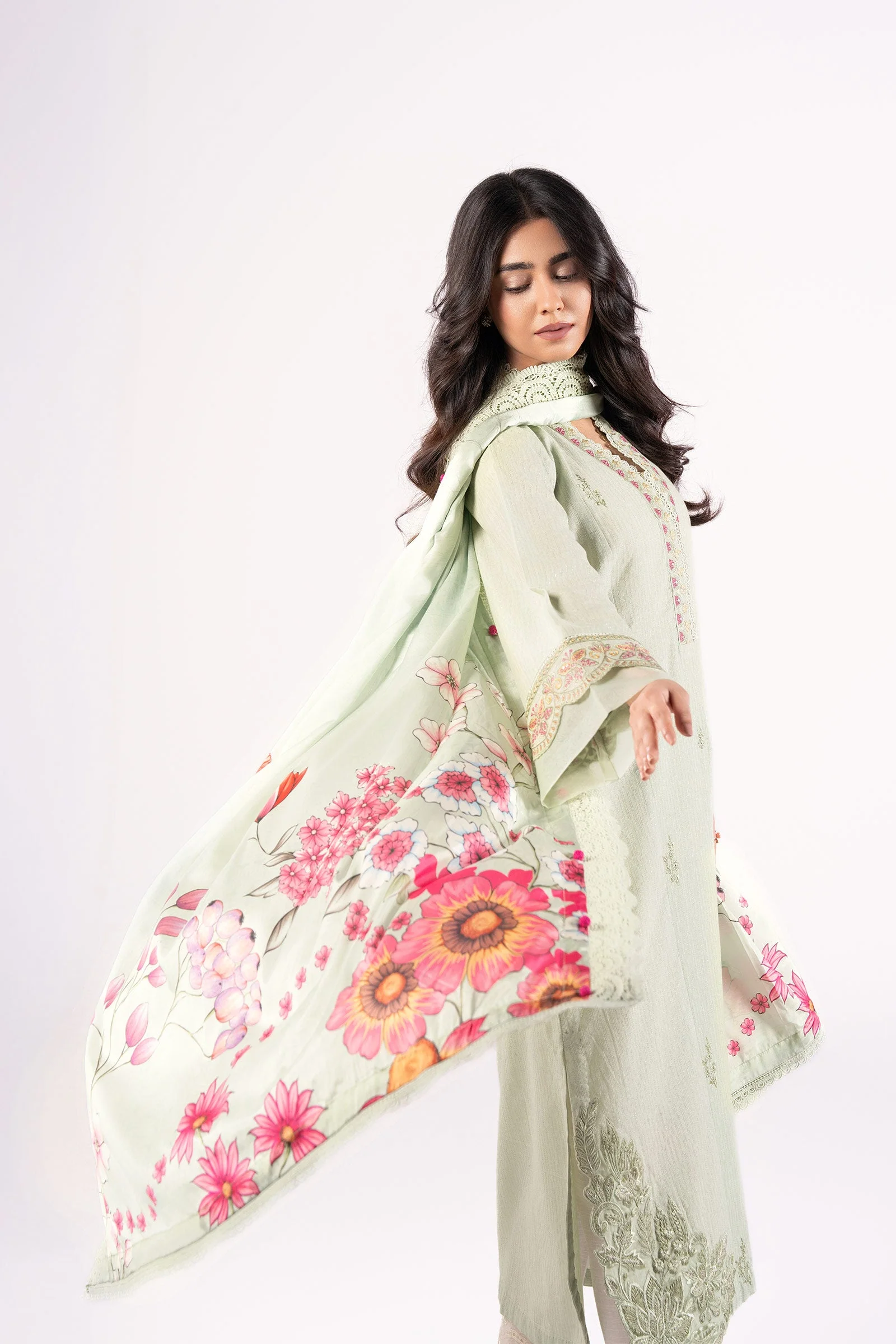 2 Pc Embroidered Lurex Texture Suit - Image 3