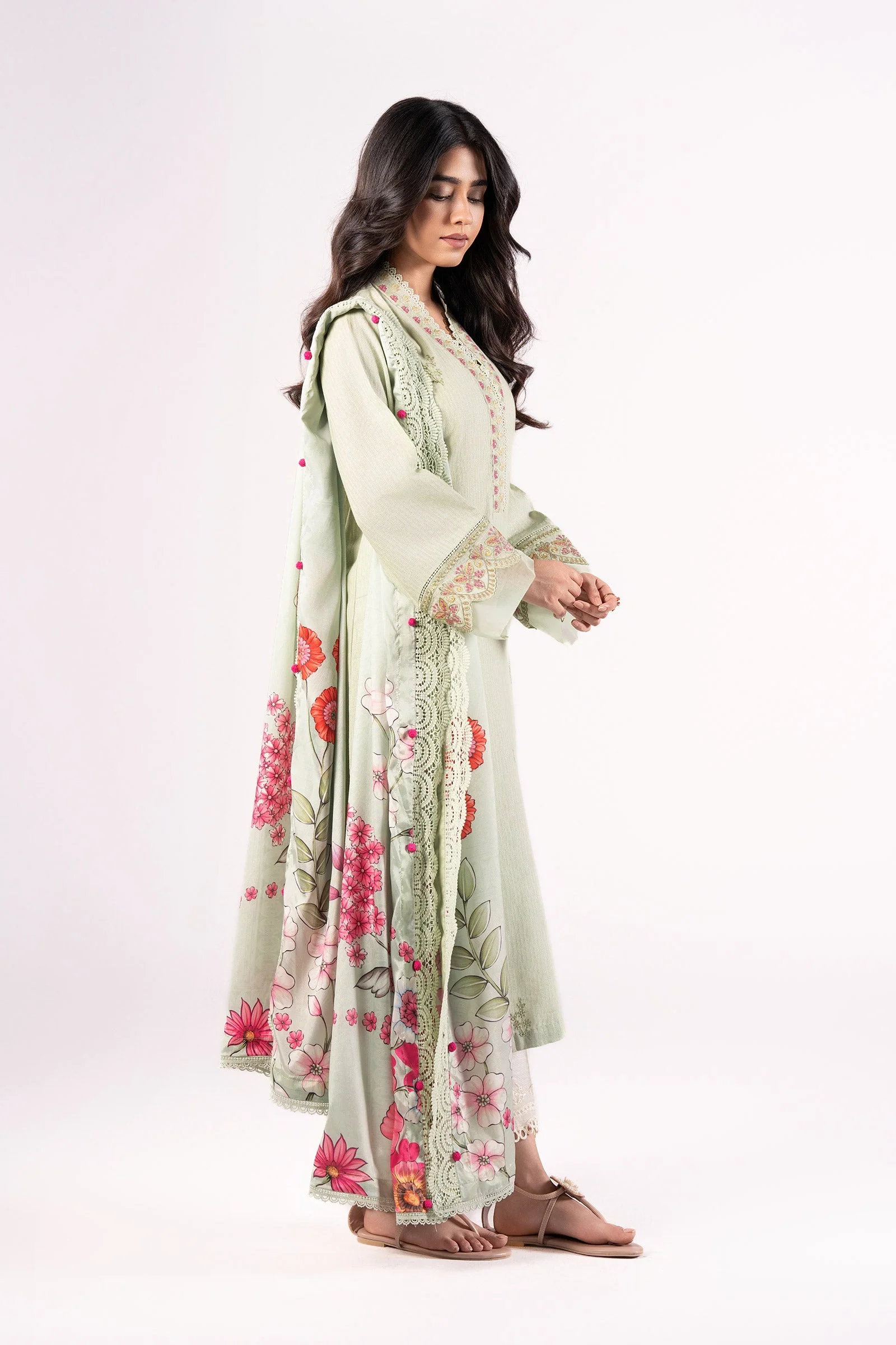 2 Pc Embroidered Lurex Texture Suit - Image 5
