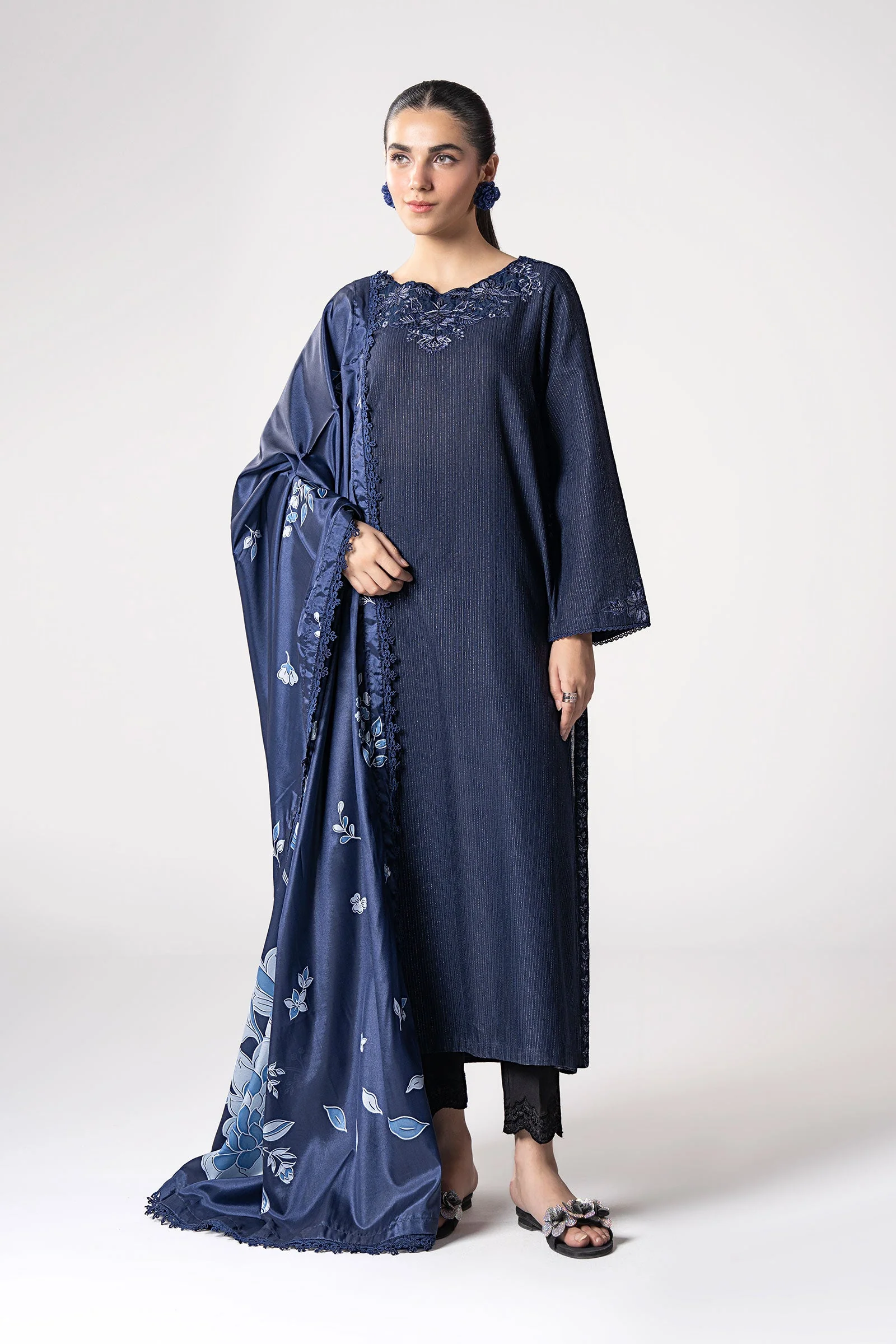 2 Pc Embroidered Lurex Texture Suit