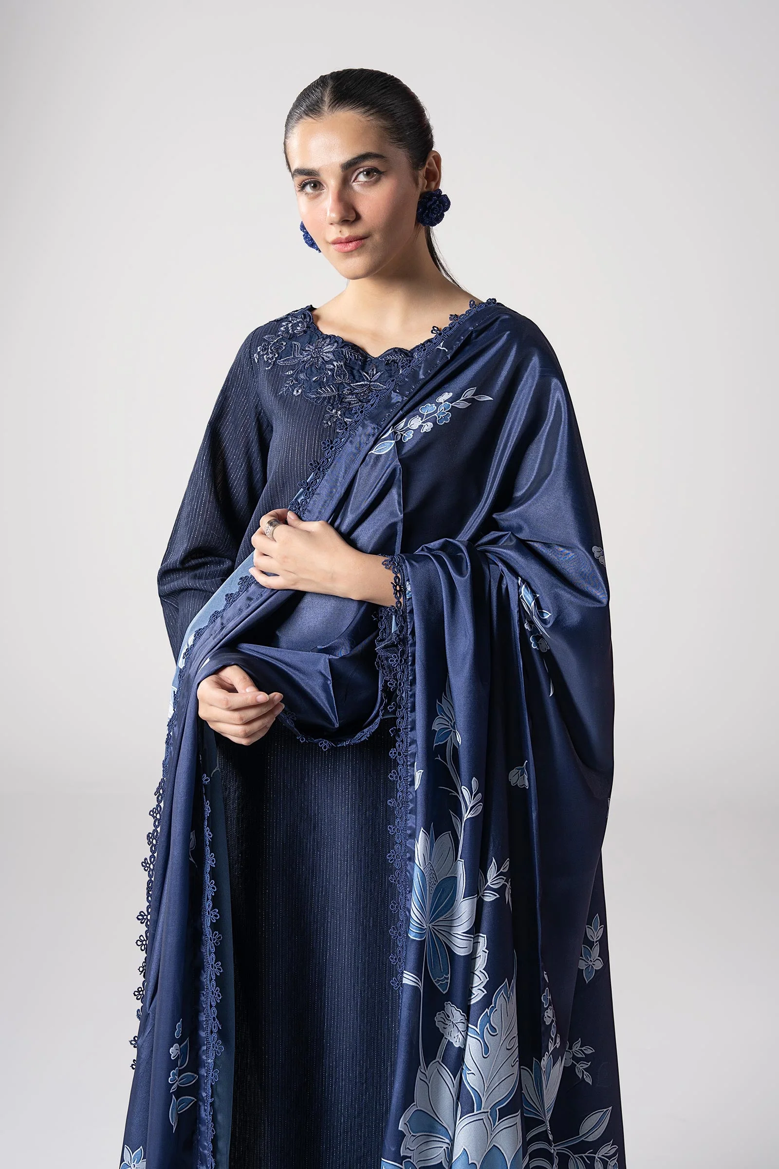 2 Pc Embroidered Lurex Texture Suit - Image 2