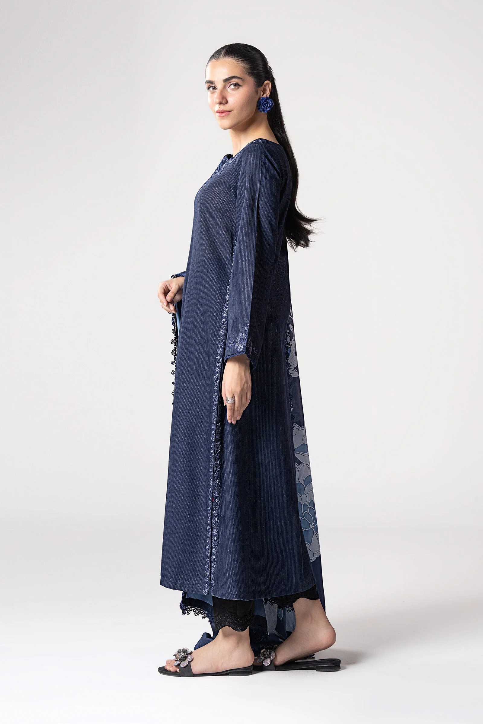 2 Pc Embroidered Lurex Texture Suit - Image 4
