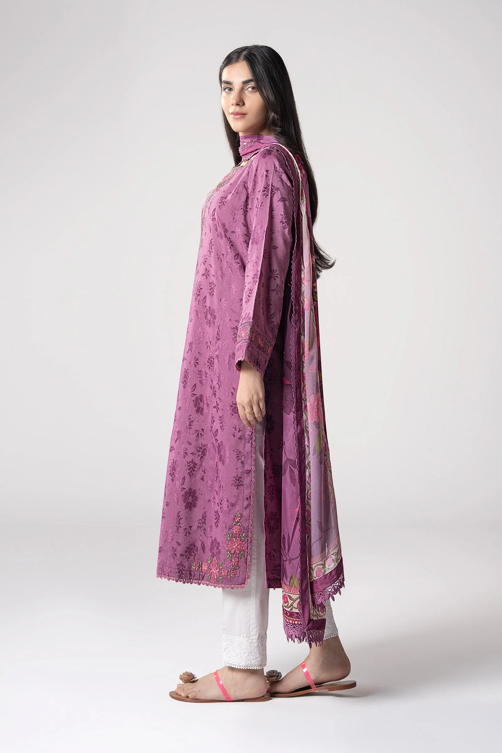 2 Pc Embroidered Self Textured Dobby Viscose Suit - Image 5
