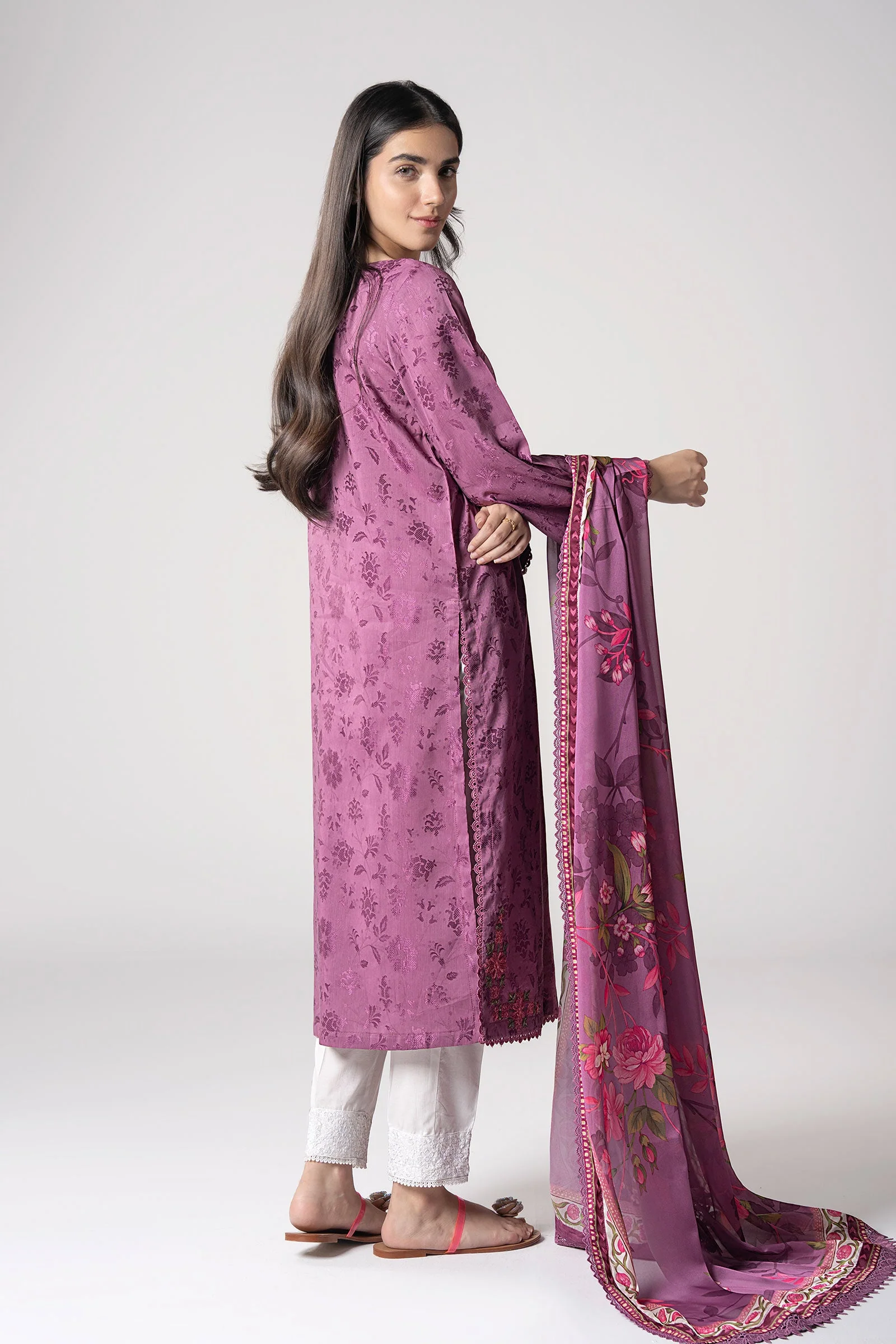 2 Pc Embroidered Self Textured Dobby Viscose Suit - Image 6