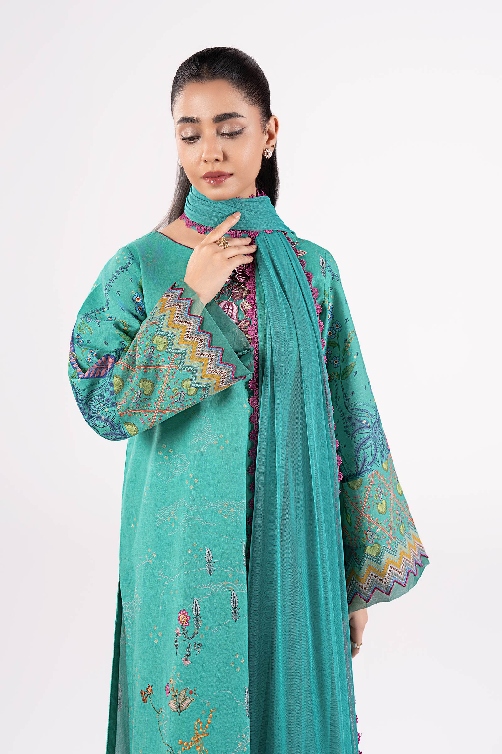 2 Pc Embroidered Lurex Mukaish Suit - Image 2