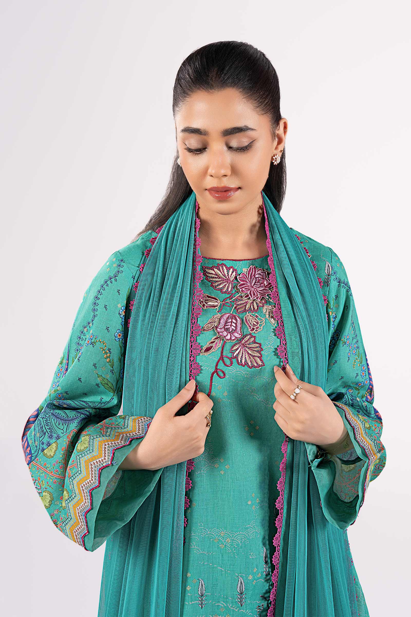 2 Pc Embroidered Lurex Mukaish Suit - Image 3