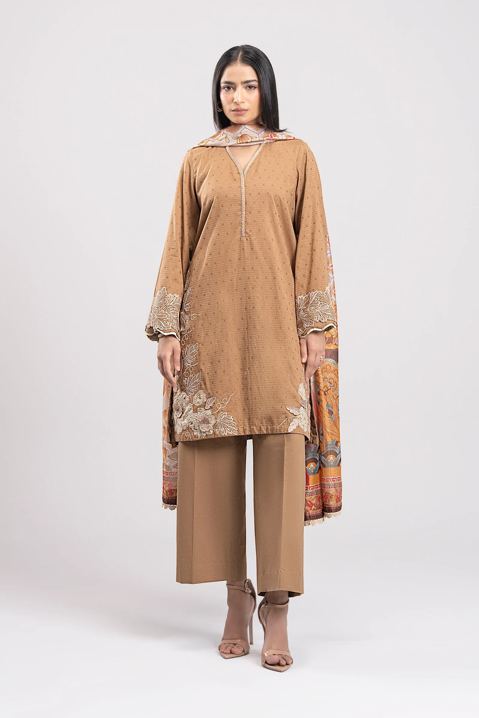 2 Pc Embroidered Lurex Suit