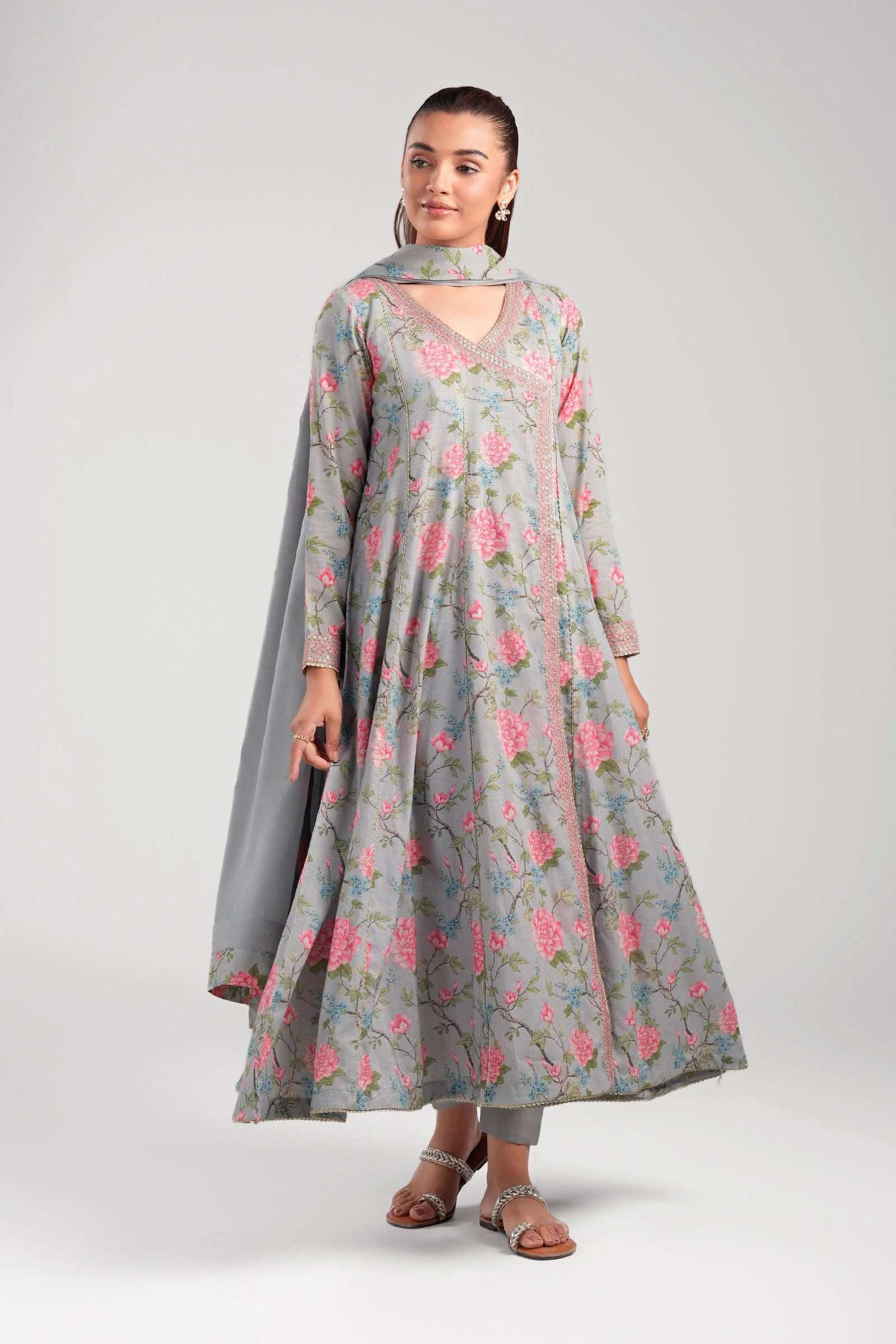 2 Pc Embroidered Zari Stripes Suit