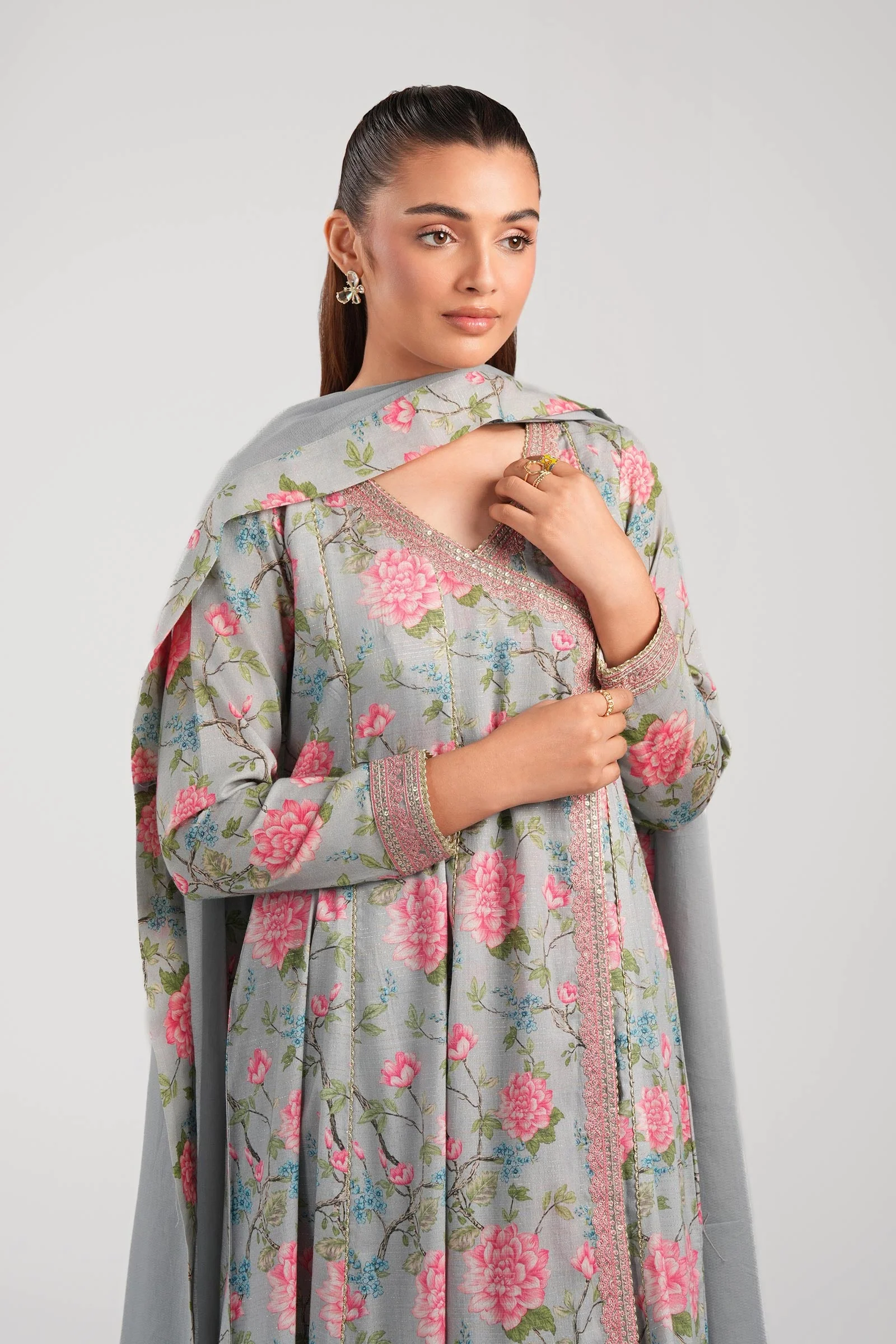 2 Pc Embroidered Zari Stripes Suit - Image 2
