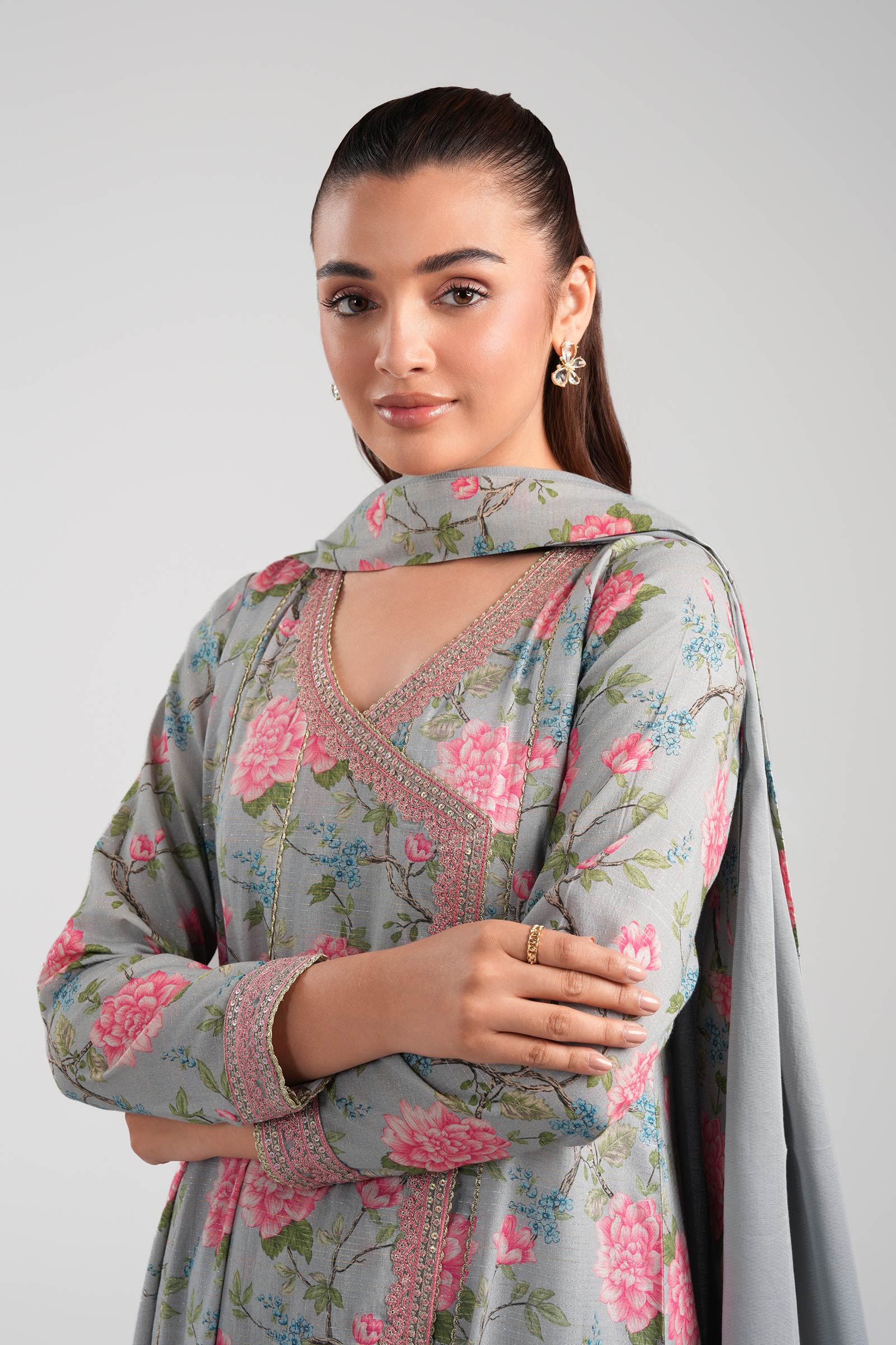 2 Pc Embroidered Zari Stripes Suit - Image 3