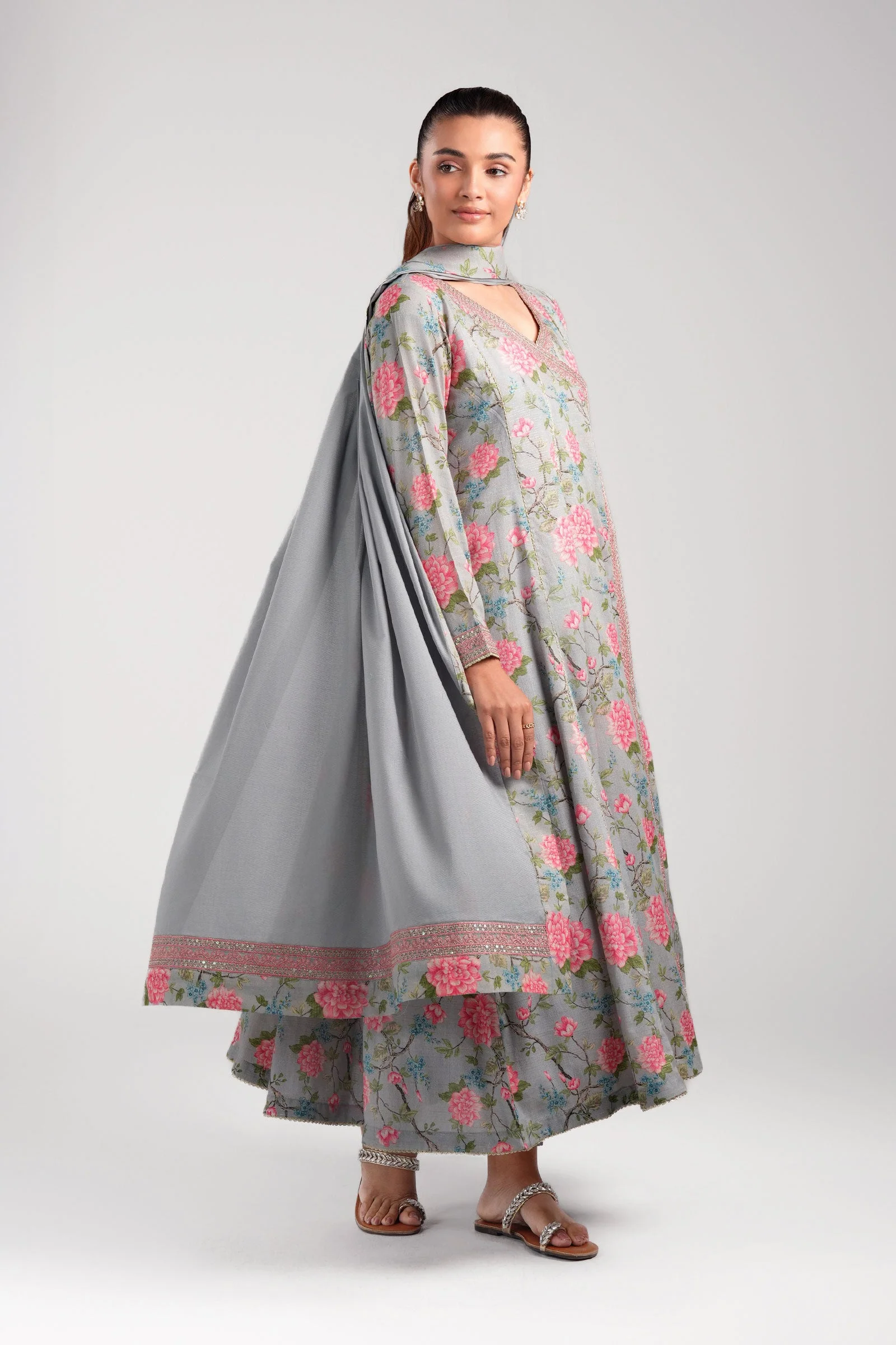 2 Pc Embroidered Zari Stripes Suit - Image 4