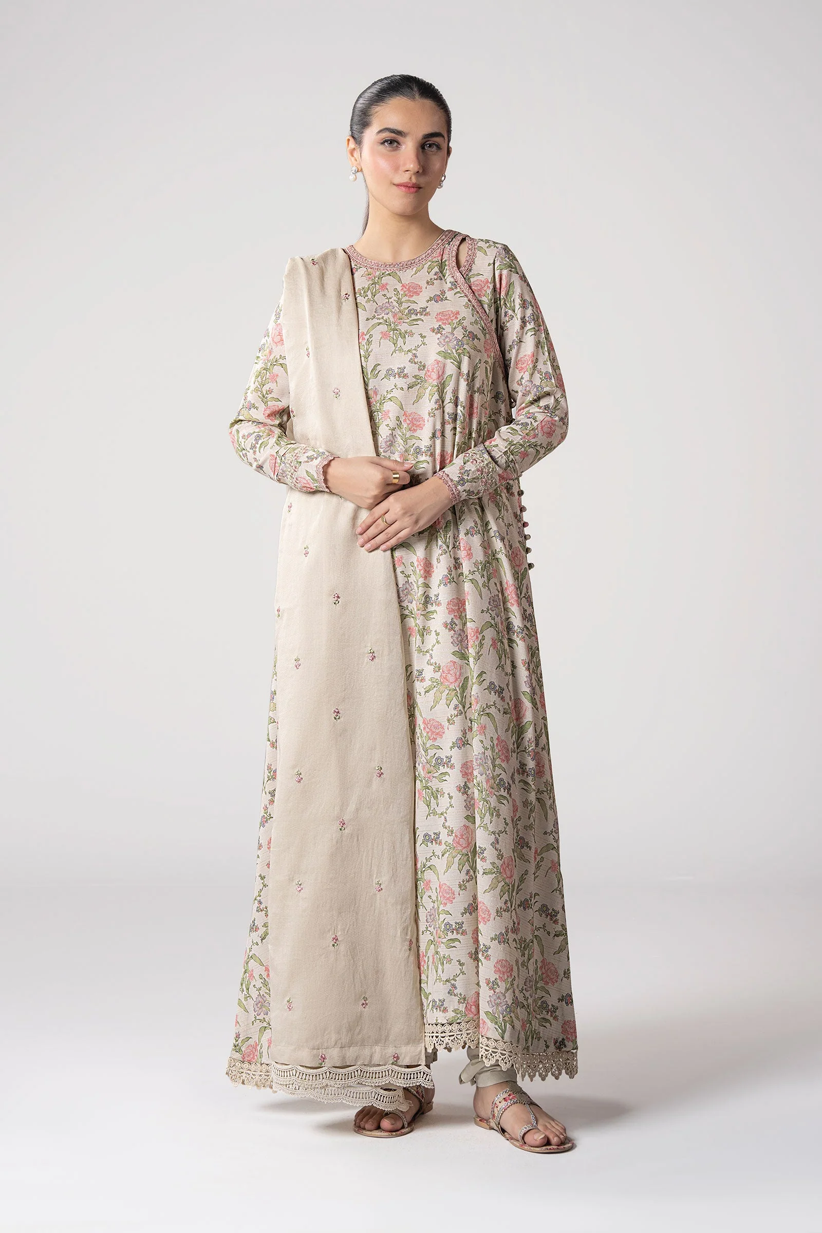 2 Pc Embroidered Zari Stripes Suit