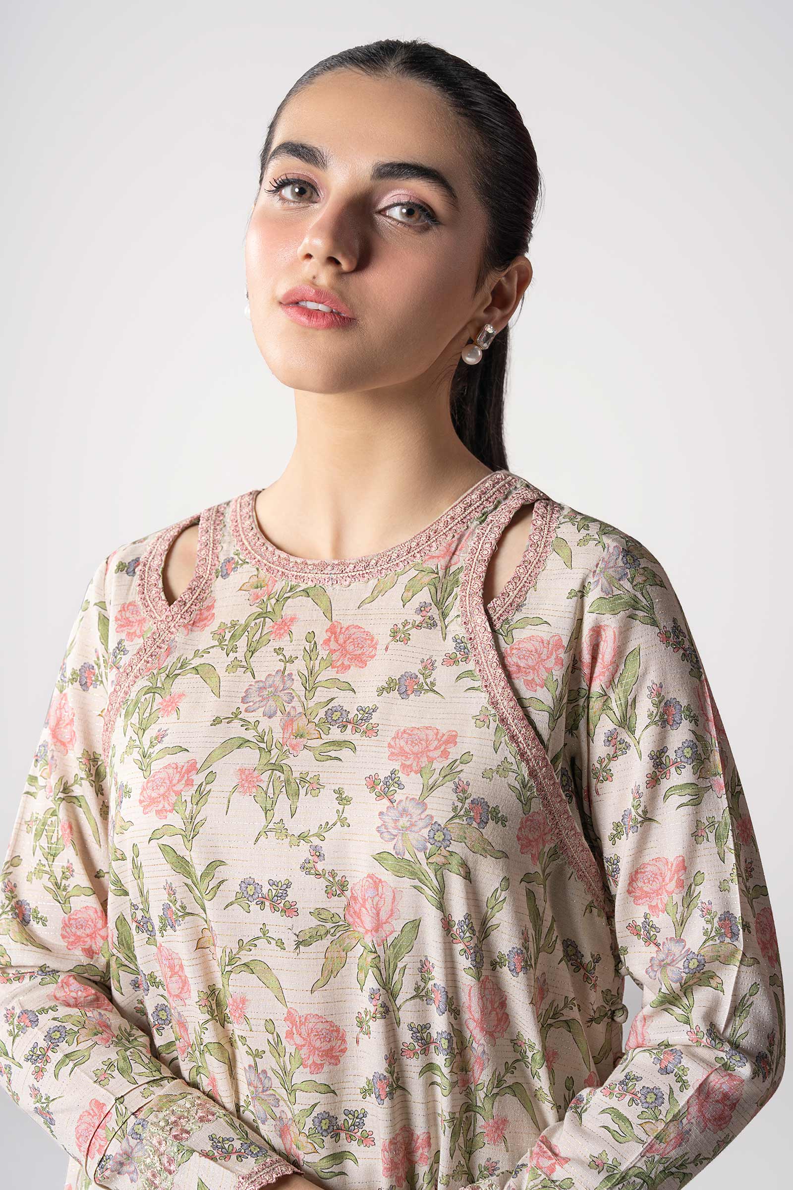 2 Pc Embroidered Zari Stripes Suit - Image 2