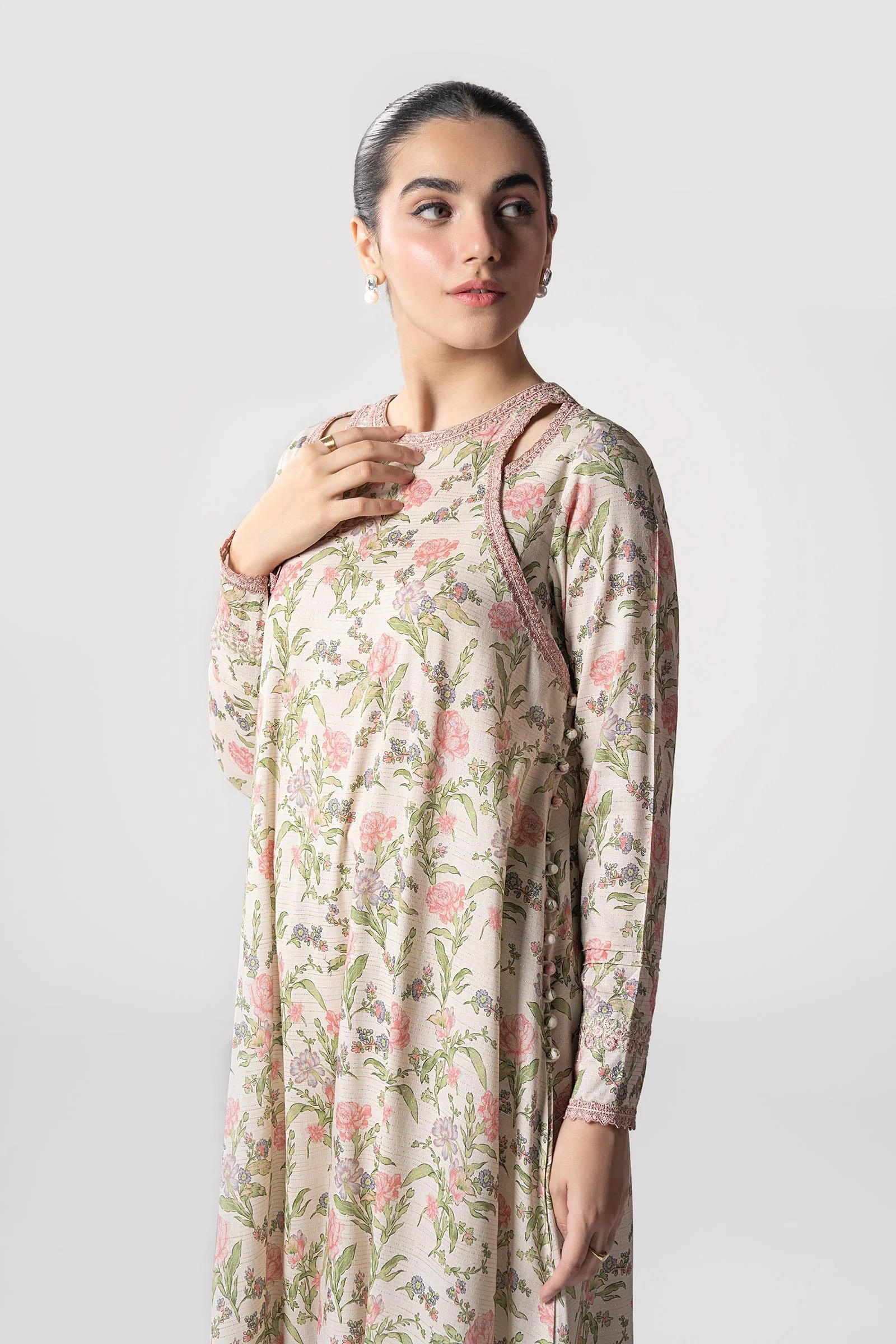 2 Pc Embroidered Zari Stripes Suit - Image 3