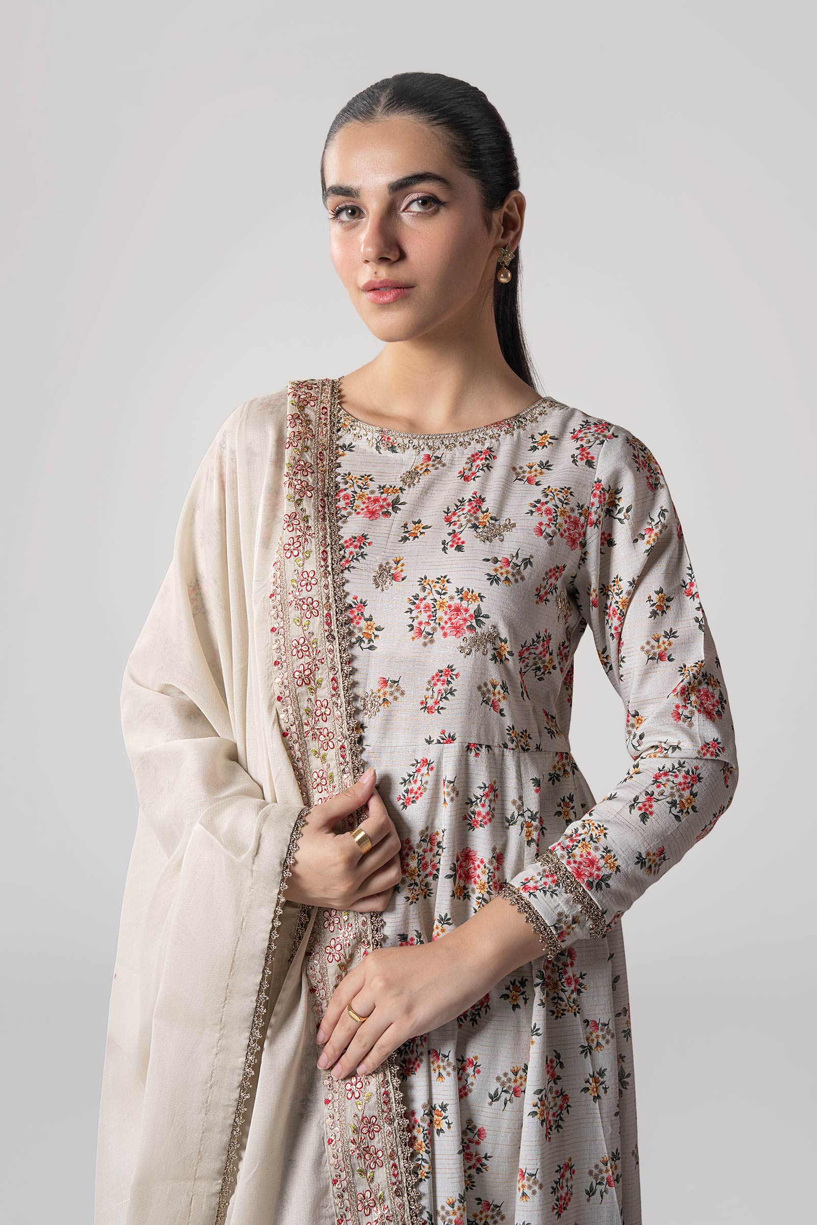 2 Pc Embroidered Zari Stripes Suit - Image 2