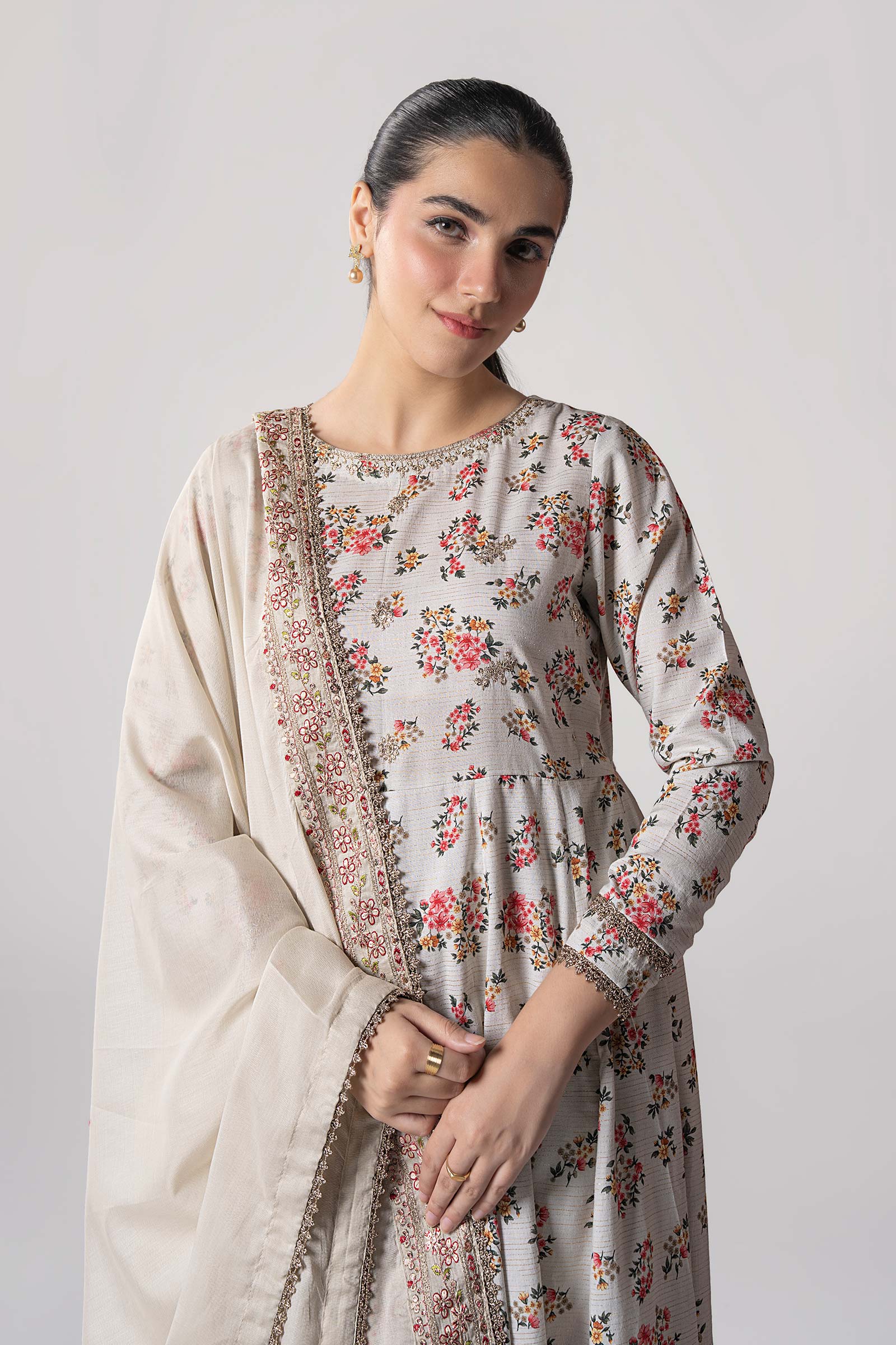 2 Pc Embroidered Zari Stripes Suit - Image 3