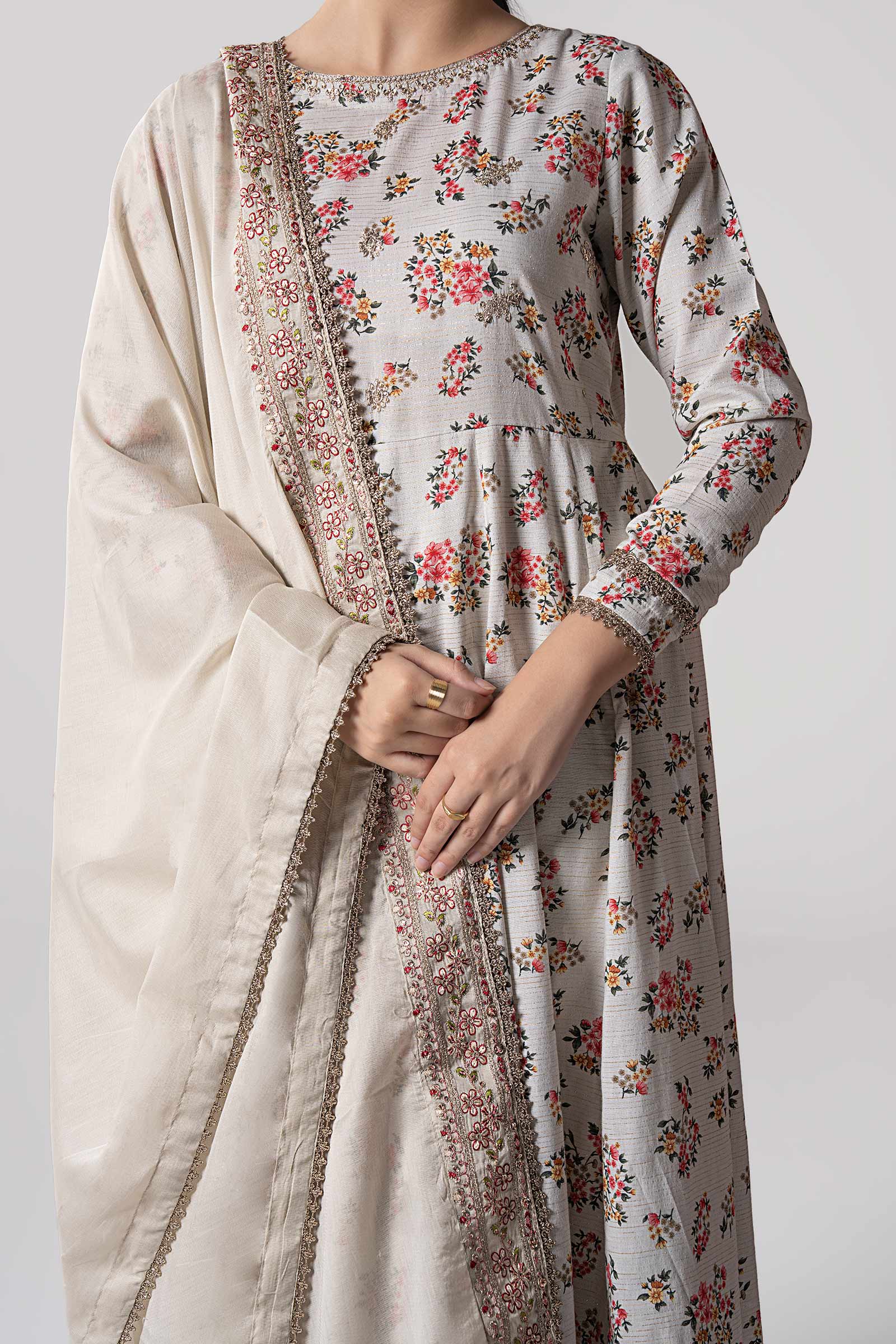 2 Pc Embroidered Zari Stripes Suit - Image 4