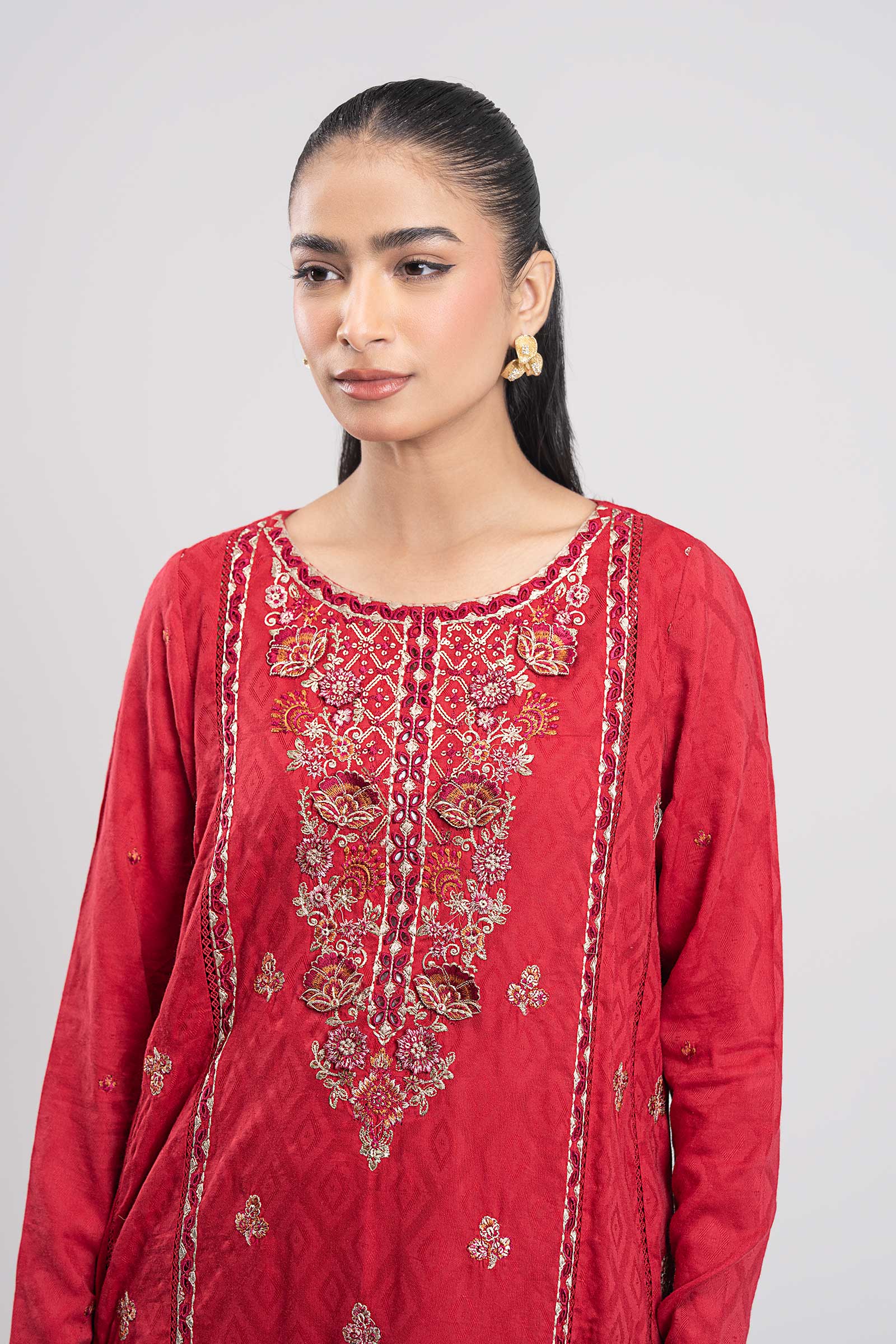 3 Pc Embroidered Mesh Lurex Dots Suit - Image 3