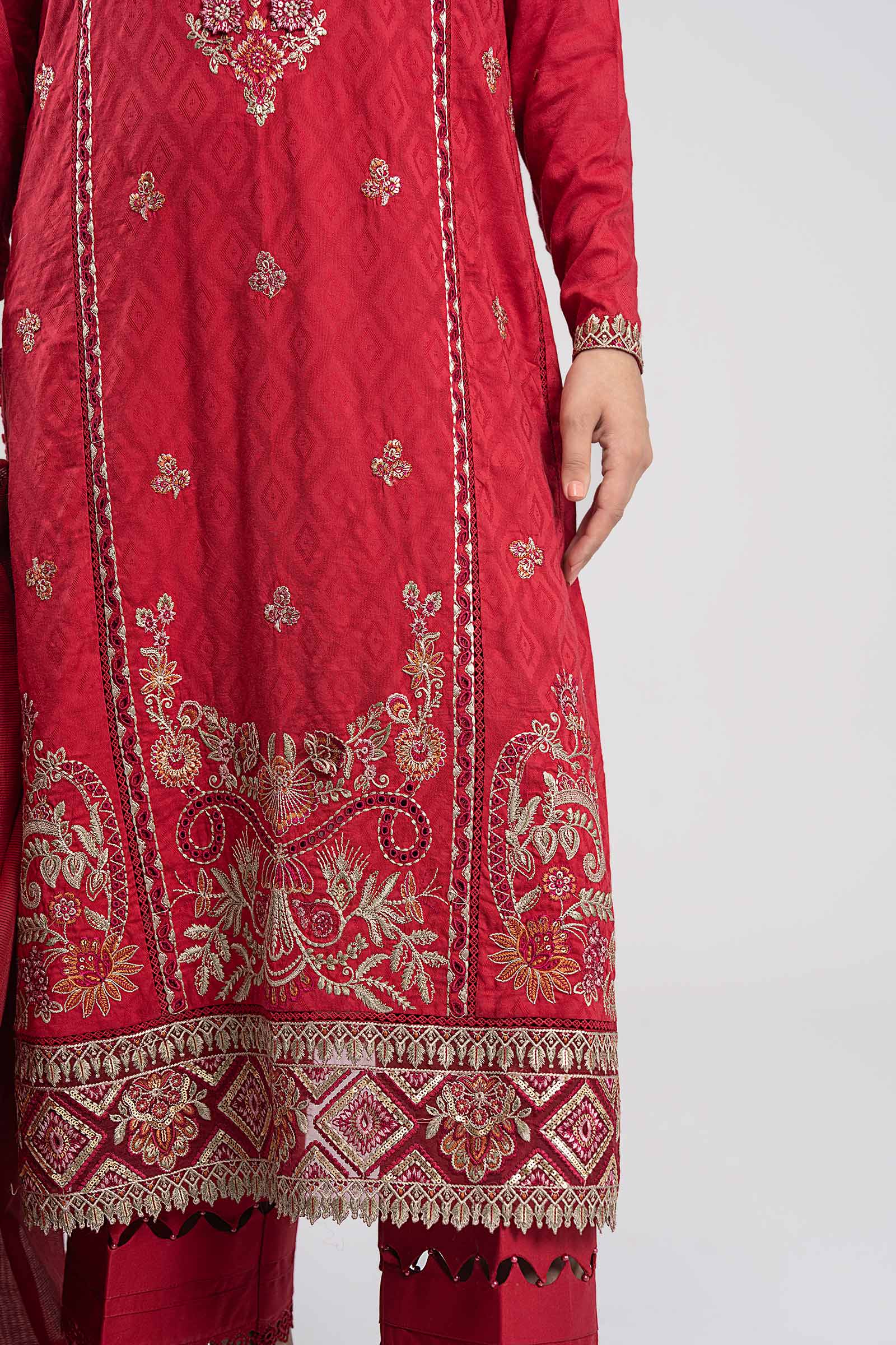 3 Pc Embroidered Mesh Lurex Dots Suit - Image 4