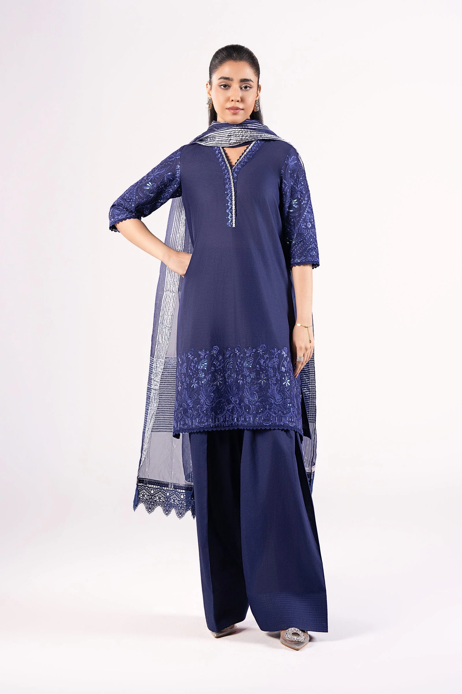 3 Pc Embroidered Dobby Suit