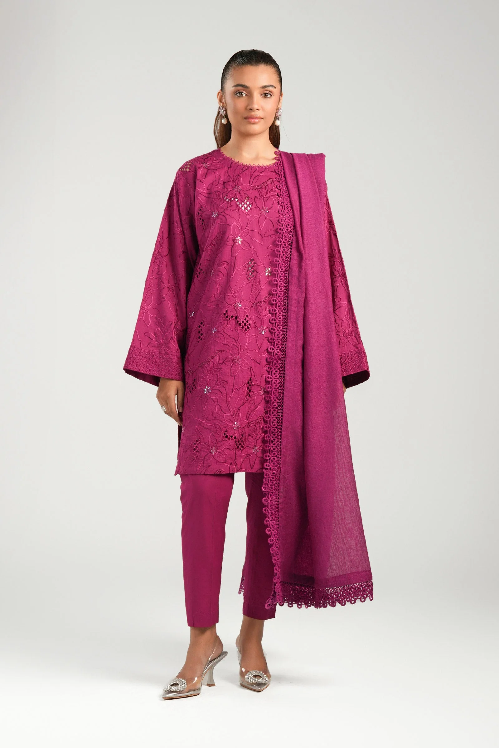 3 Pc Embroidered Dobby Suit