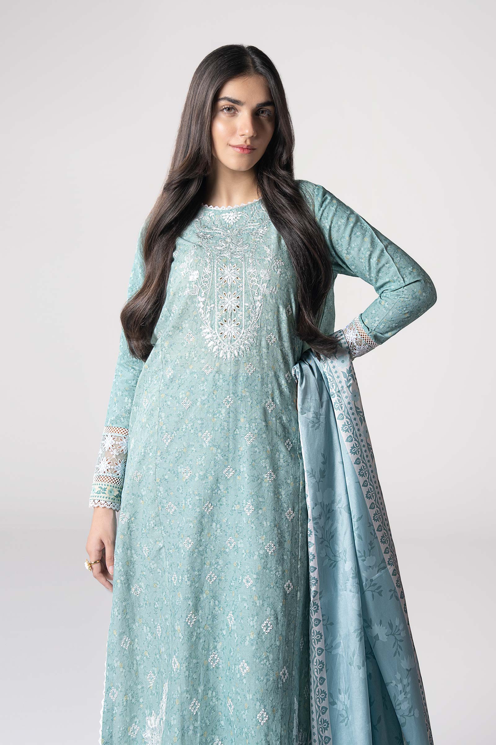3 Pc Embroidered Mesh Lurex Dots Suit - Image 3