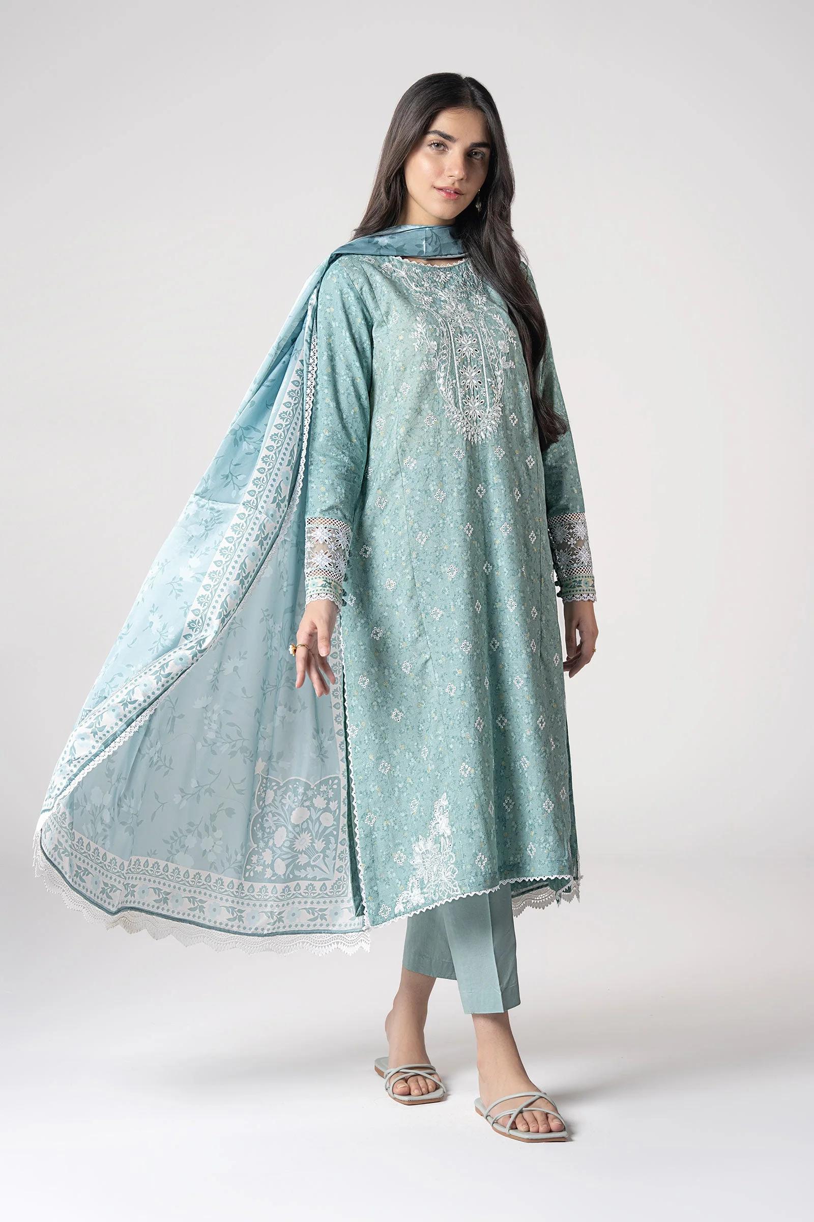 3 Pc Embroidered Mesh Lurex Dots Suit - Image 4