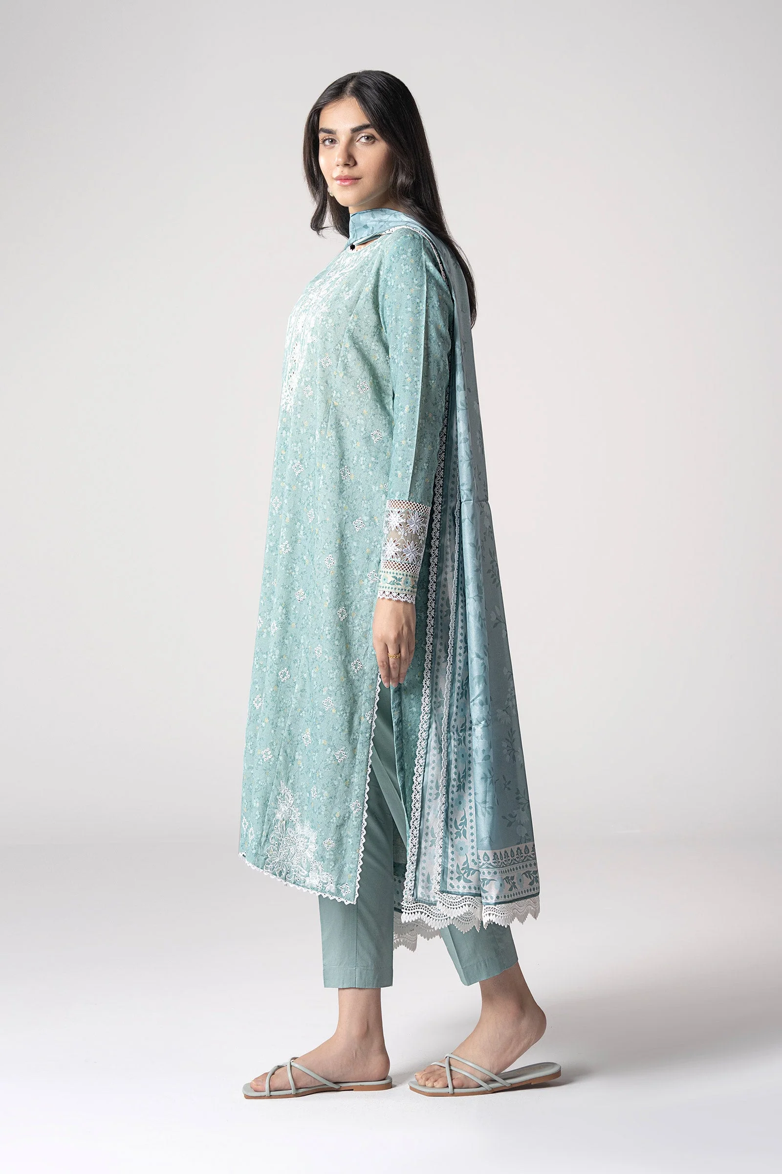 3 Pc Embroidered Mesh Lurex Dots Suit - Image 5