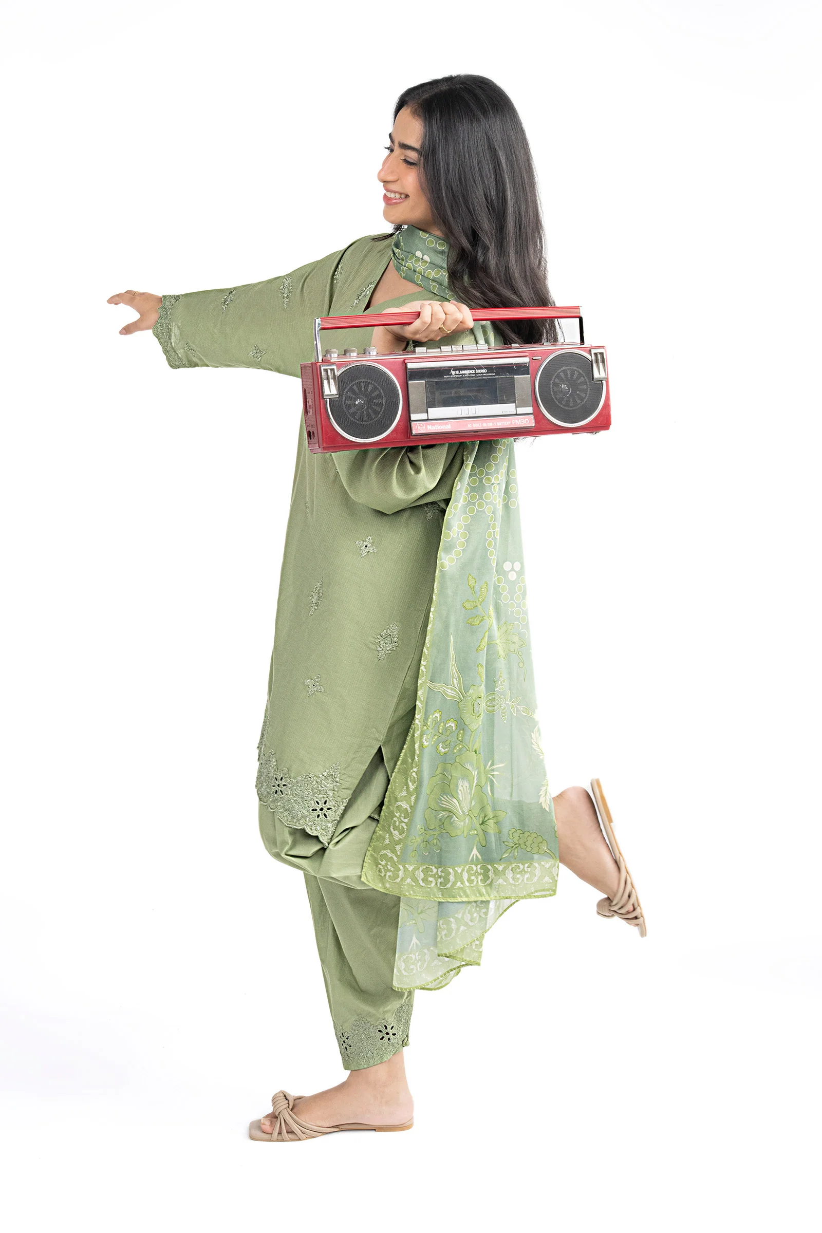 3 Pc Embroidered Lurex Stripe Suit - Image 5