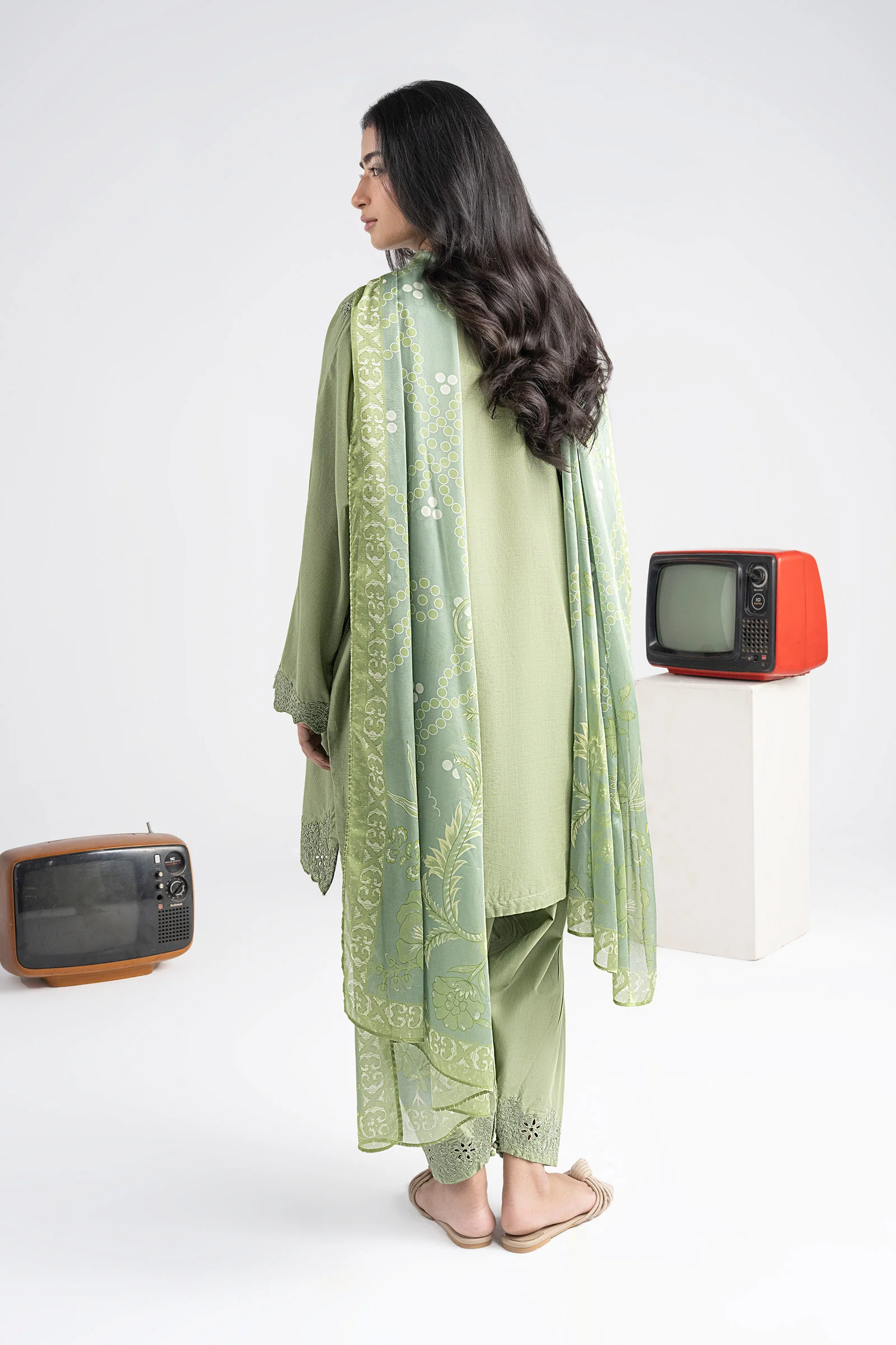 3 Pc Embroidered Lurex Stripe Suit - Image 8