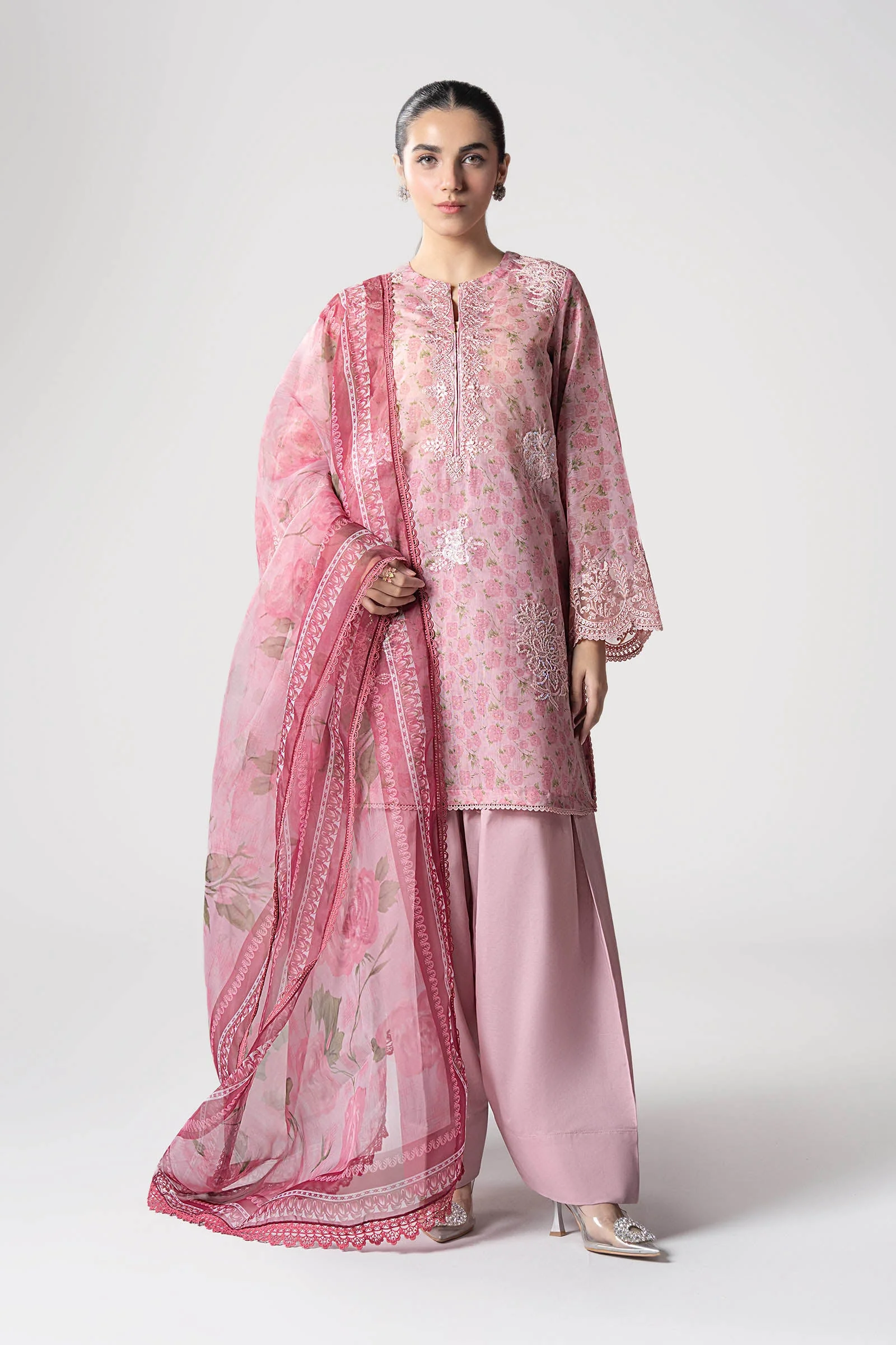 3 Pc Embroidered Cotton Tissue Suit