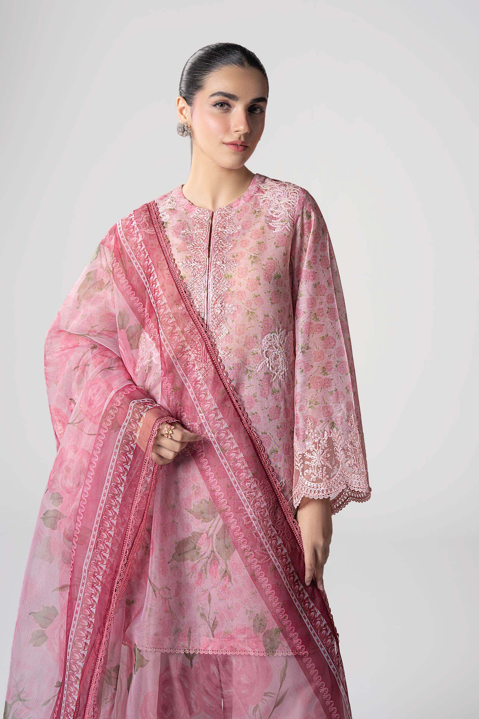 3 Pc Embroidered Cotton Tissue Suit - Image 2