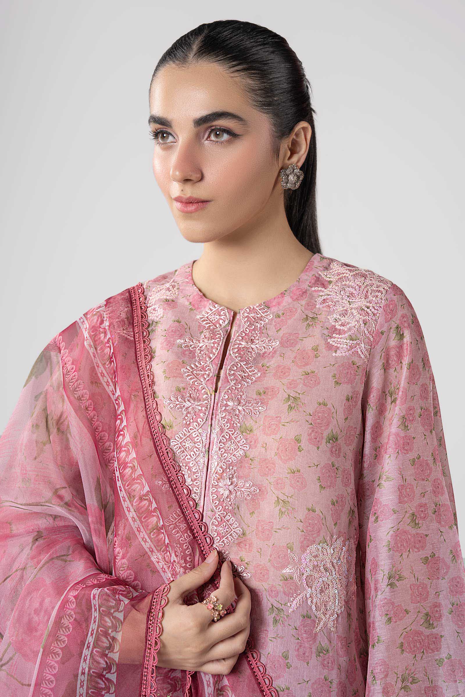 3 Pc Embroidered Cotton Tissue Suit - Image 3