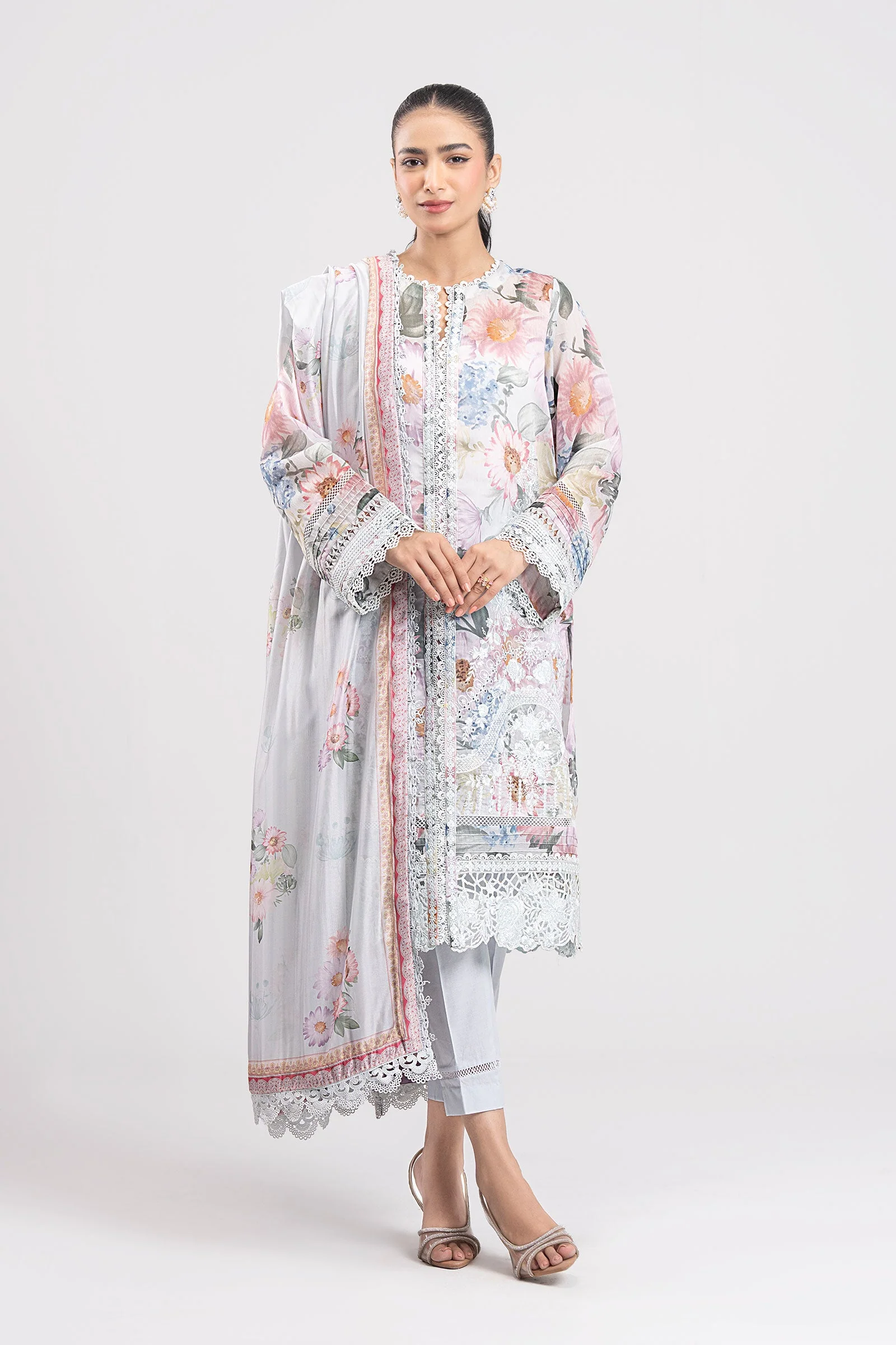 3 Pc Printed Silk Suit