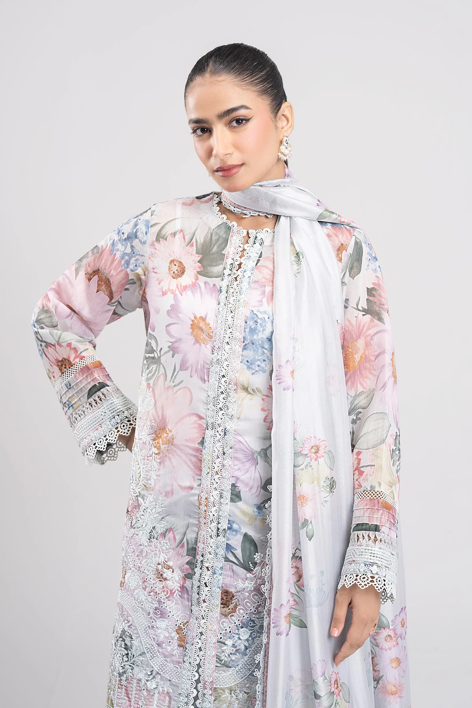 3 Pc Printed Silk Suit - Image 2