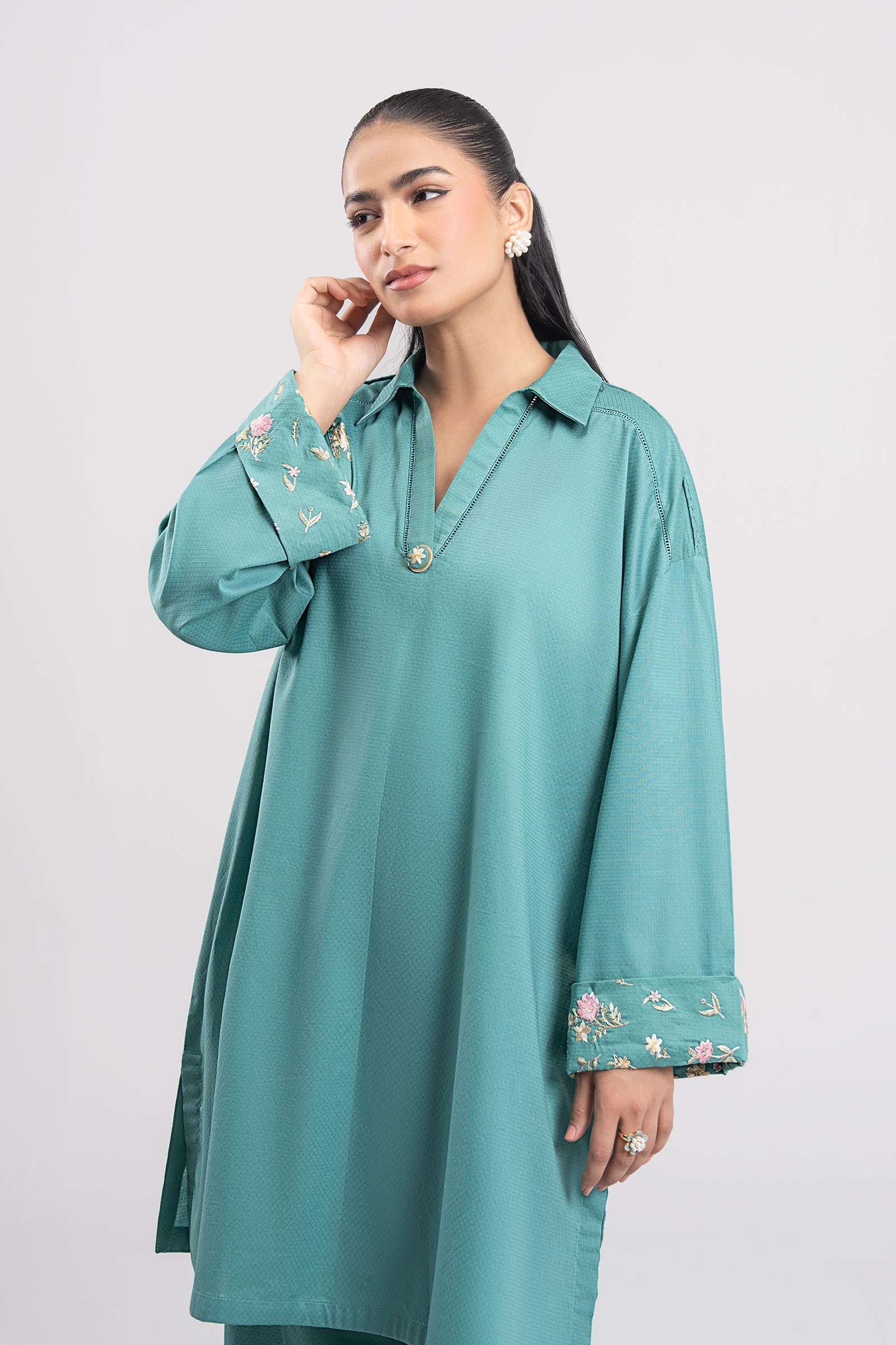 2 Pc Embroidered Dobby Viscose Suit - Image 3