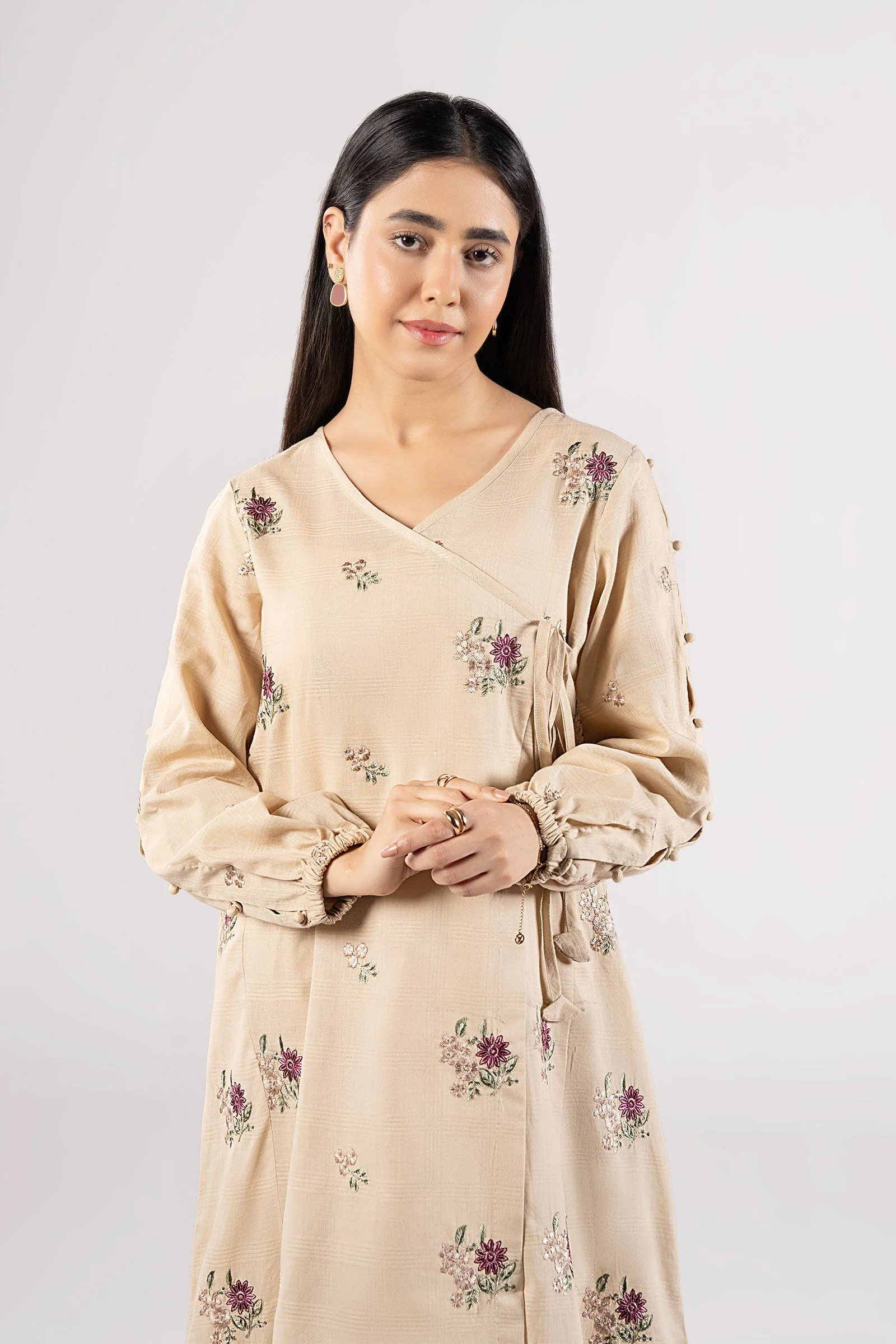 Embroidered Textured Cotton Angrakha - Image 2