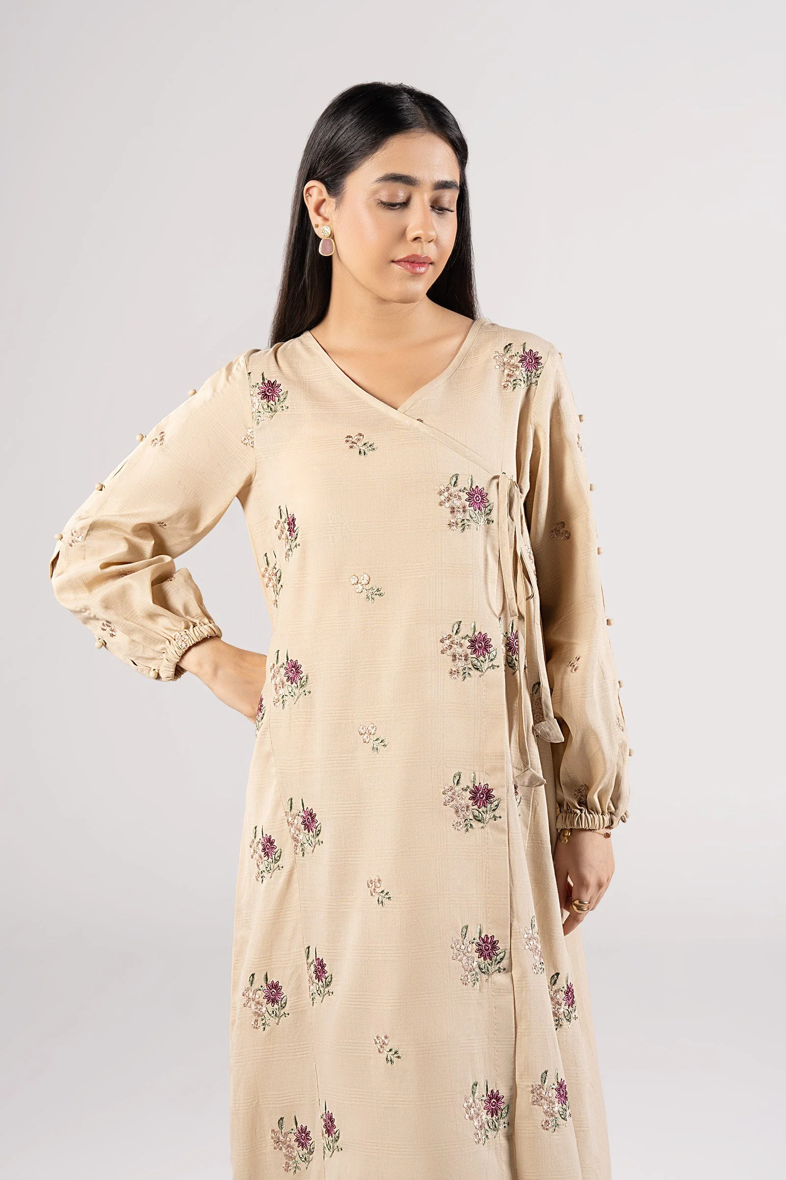 Embroidered Textured Cotton Angrakha - Image 3
