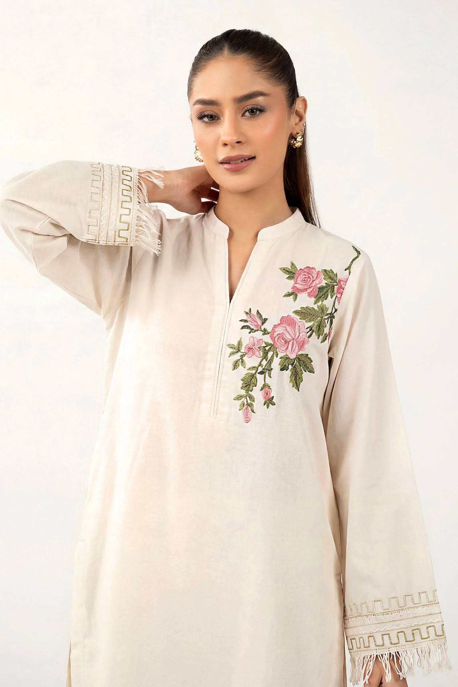 2 Pc Embroidered Textured Cotton Suit - Image 2