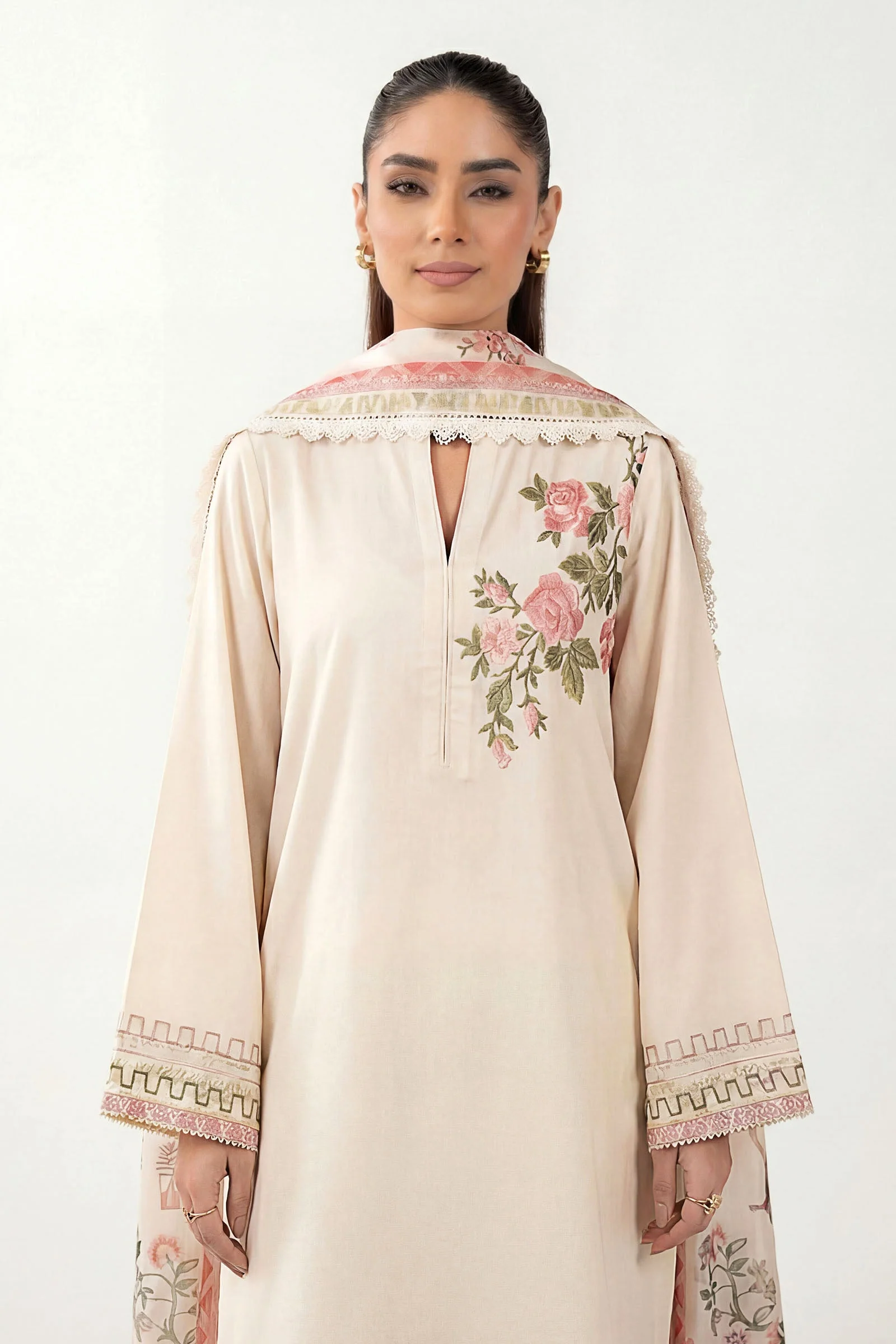 2 Pc Embroidered Textured Cotton Suit - Image 4