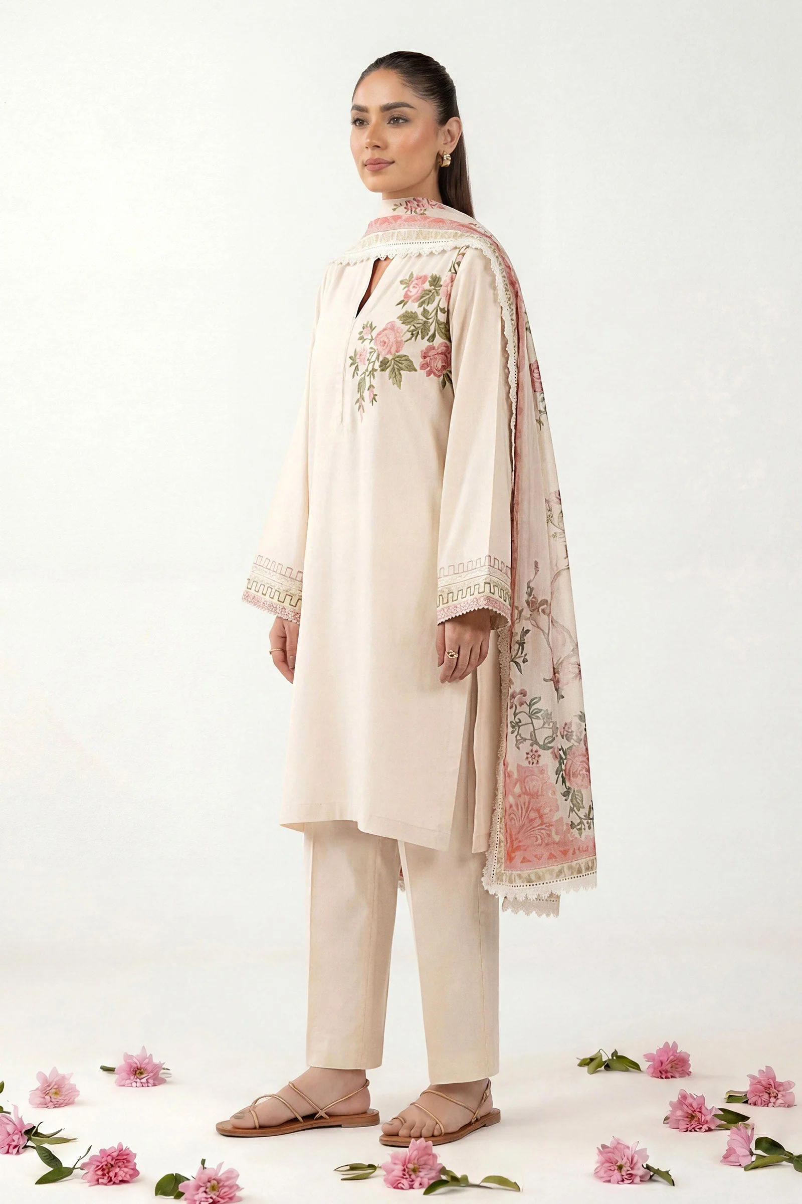 2 Pc Embroidered Textured Cotton Suit - Image 5