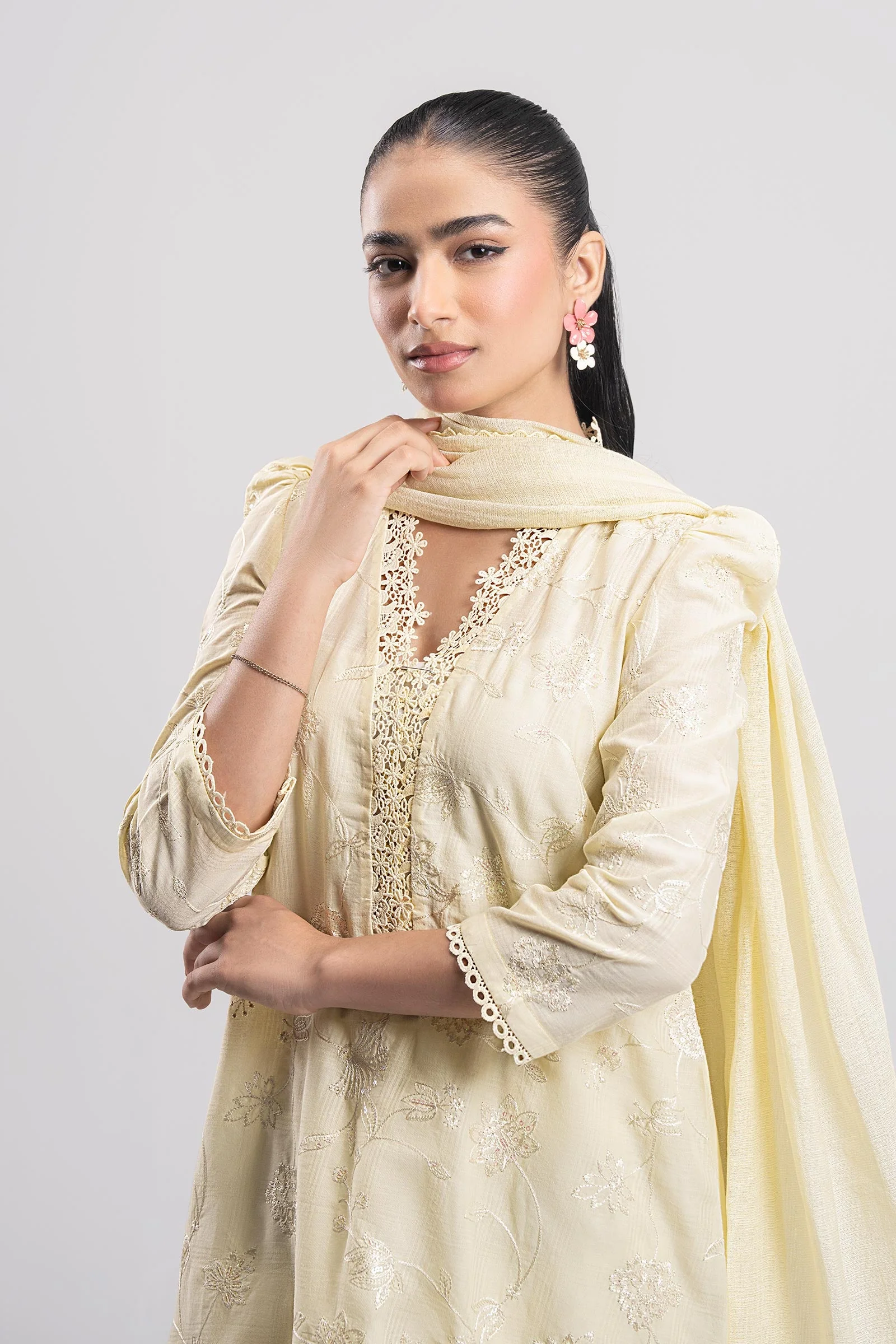 2 Pc Embroidered Textured Cotton Suit - Image 2