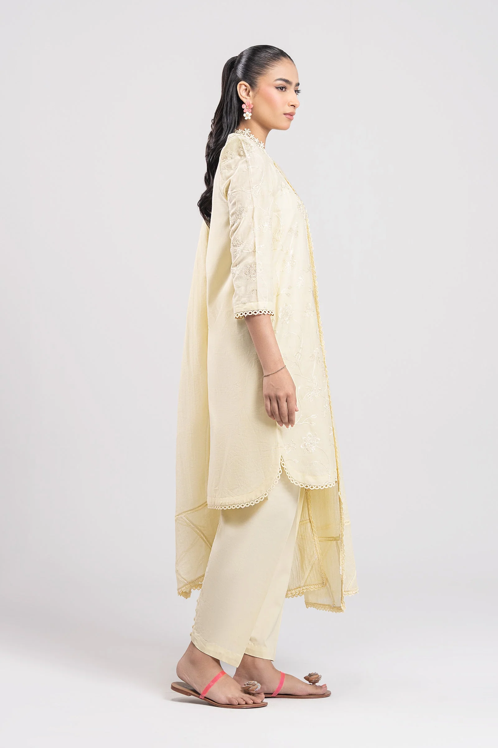 2 Pc Embroidered Textured Cotton Suit - Image 4